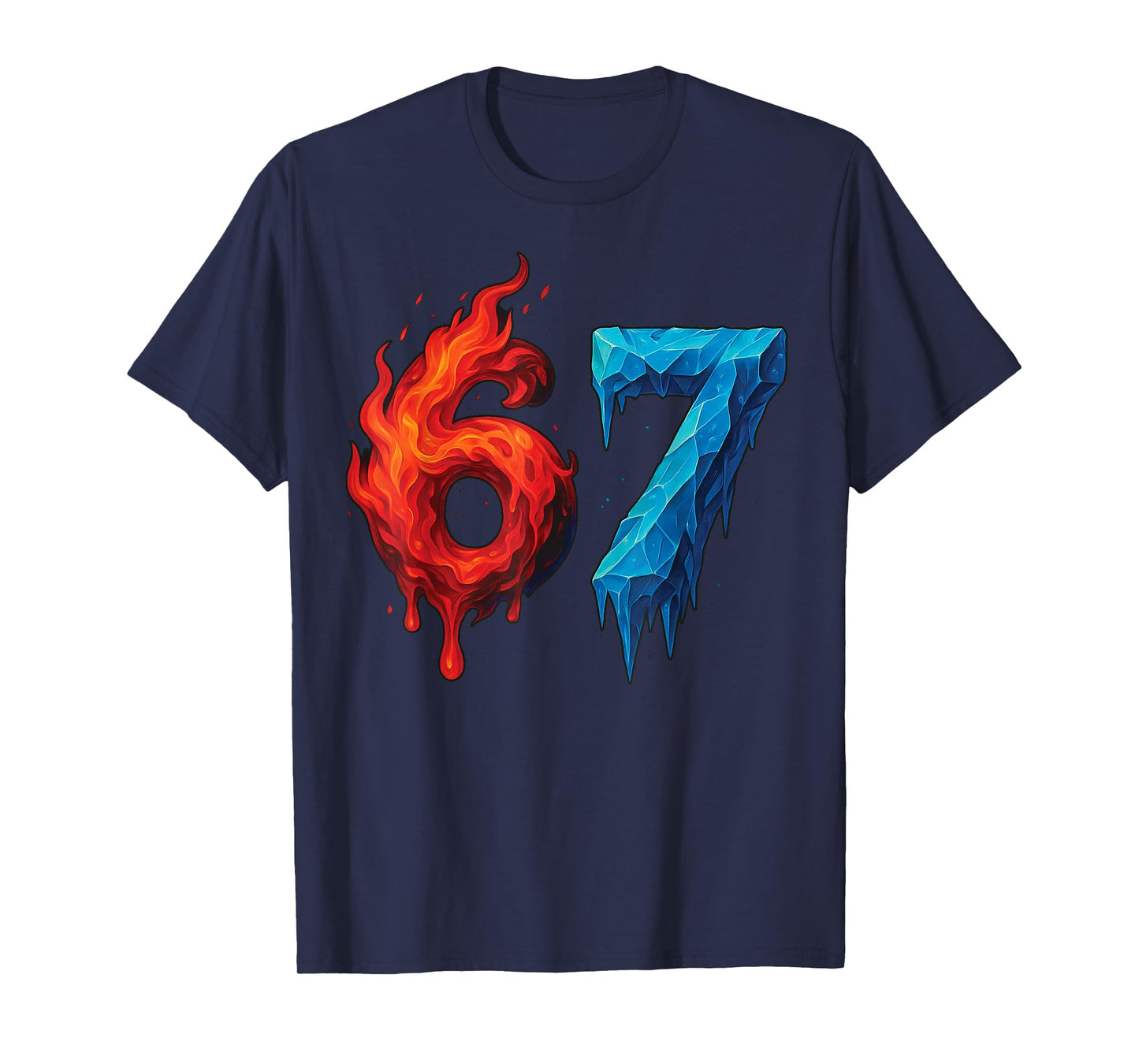 67 Six Seven 6-7 Flaming Ice - Funny Teen Kids Brainrot Meme T-Shirt