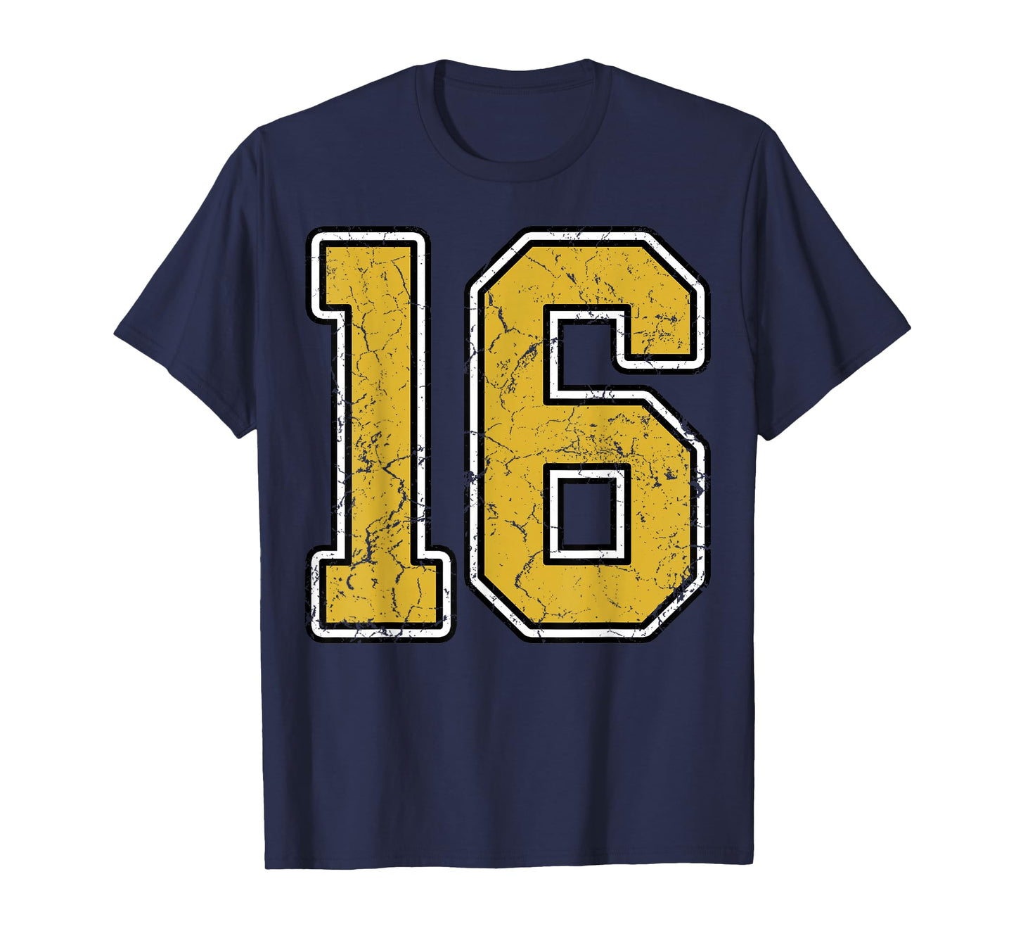 Old Gold Black White Sports Number 16 Jersey Uniform Player T-Shirt