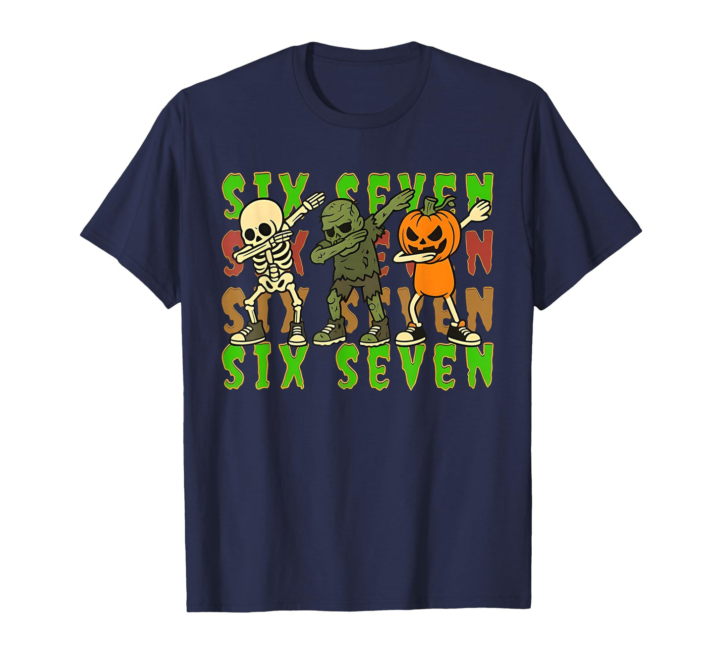 Six Seven Skeleton Spooky Pumpkin Halloween Couple Men Women T-Shirt