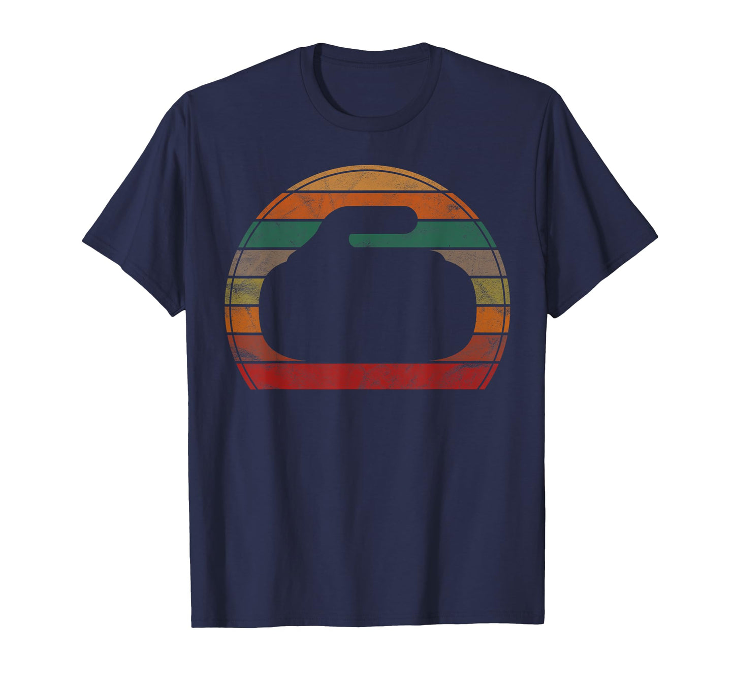Curling Stone Silhouette Sunset Gift Retro Curler Sport Team T-Shirt