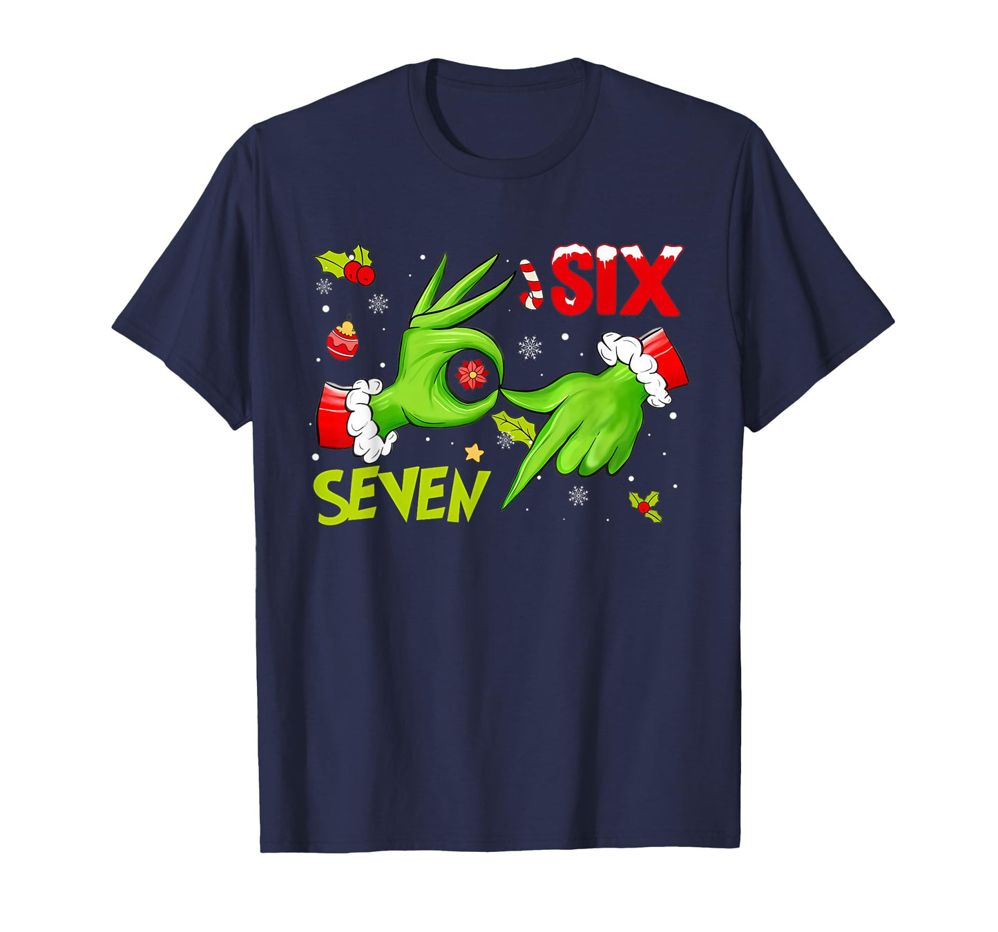 6 7 Six Seven Hand Gen Z Alpha Meme Slang Xmas Christmas T-Shirt