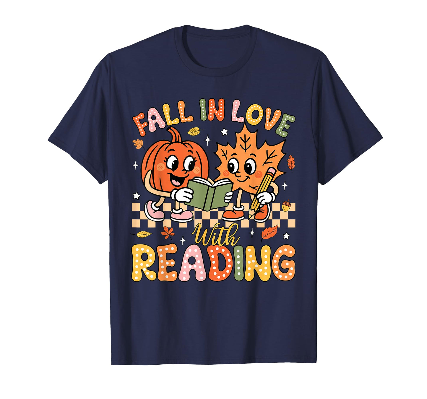 Fall In Love With Reading Autumn Pumpkin Teacher Book Lover T-Shirt