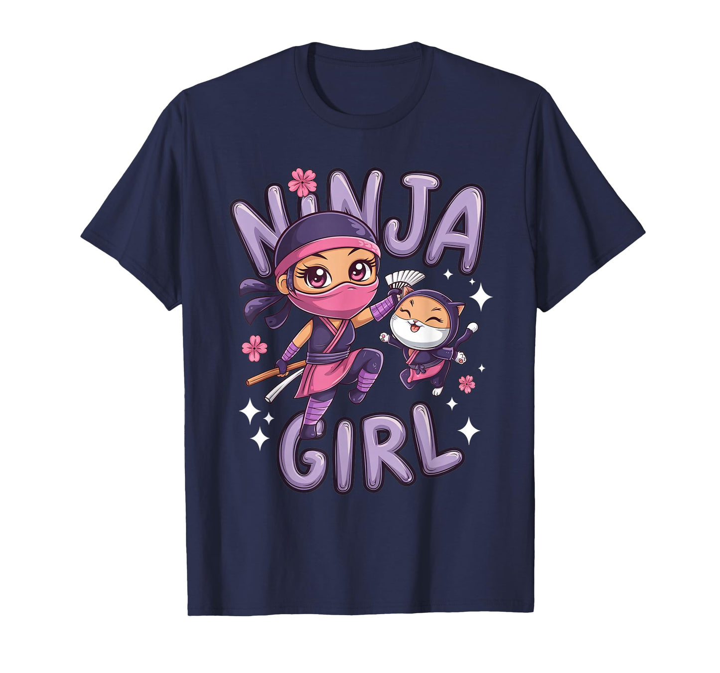 Ninja Girl Funny Birthday Party Ninjas Warrior Cat Lover Kid T-Shirt