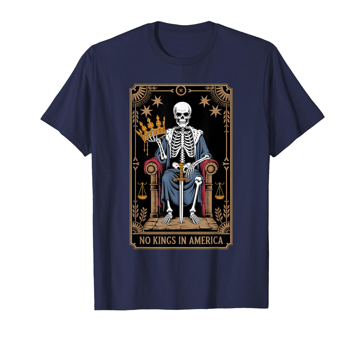 No Kings in America Shirt Protest Democracy Tarot Skeleton T-Shirt