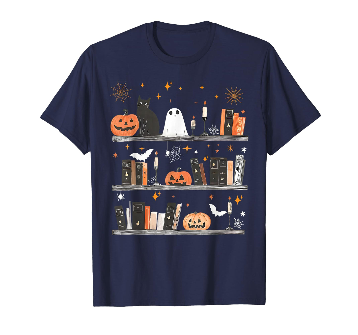 Halloween Library Ghost Books Teacher Spooky Trick Or Teach T-Shirt
