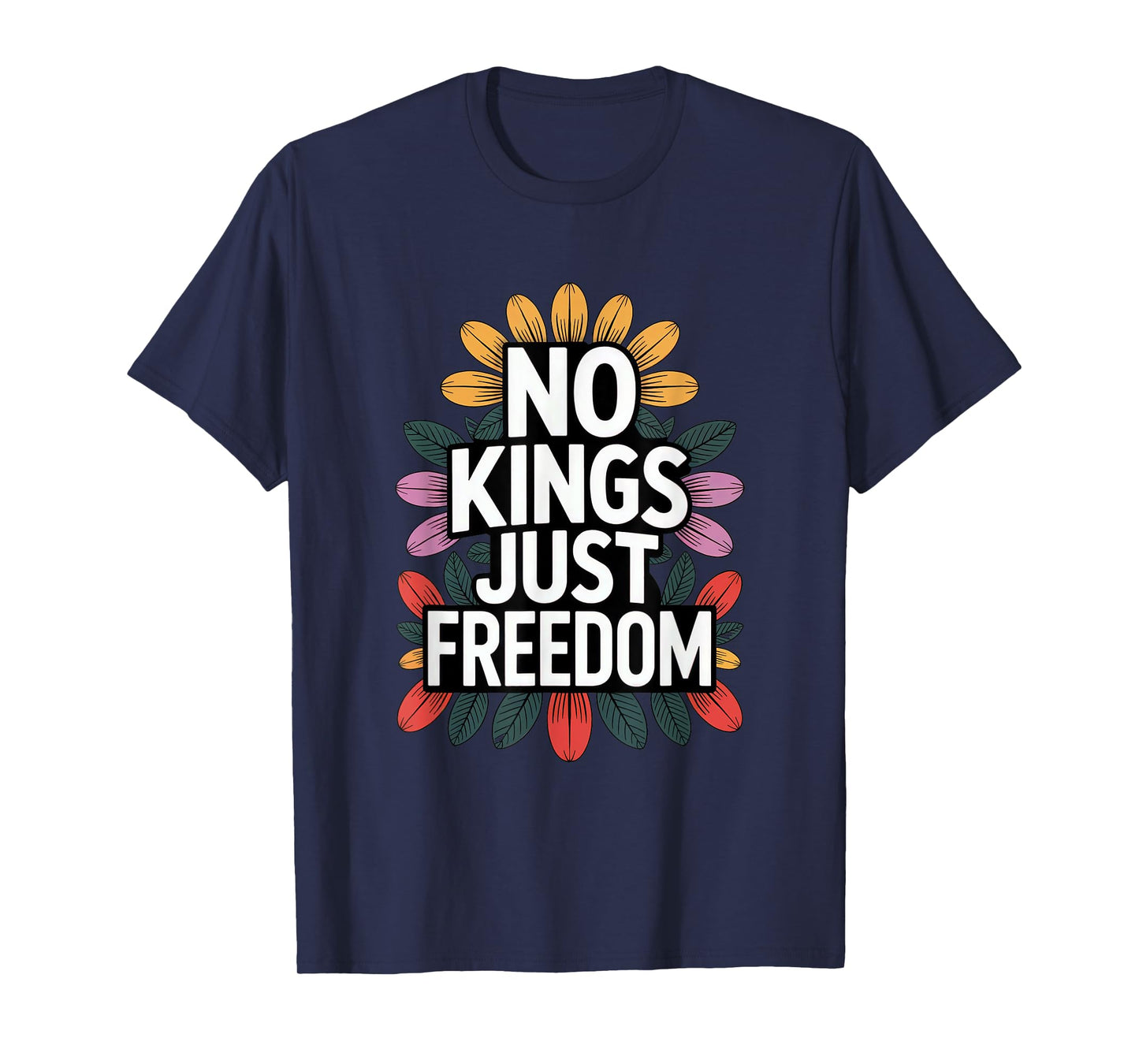 Floral Womens Retro 70s No Kings Just Freedom 4th of July T-Shirt