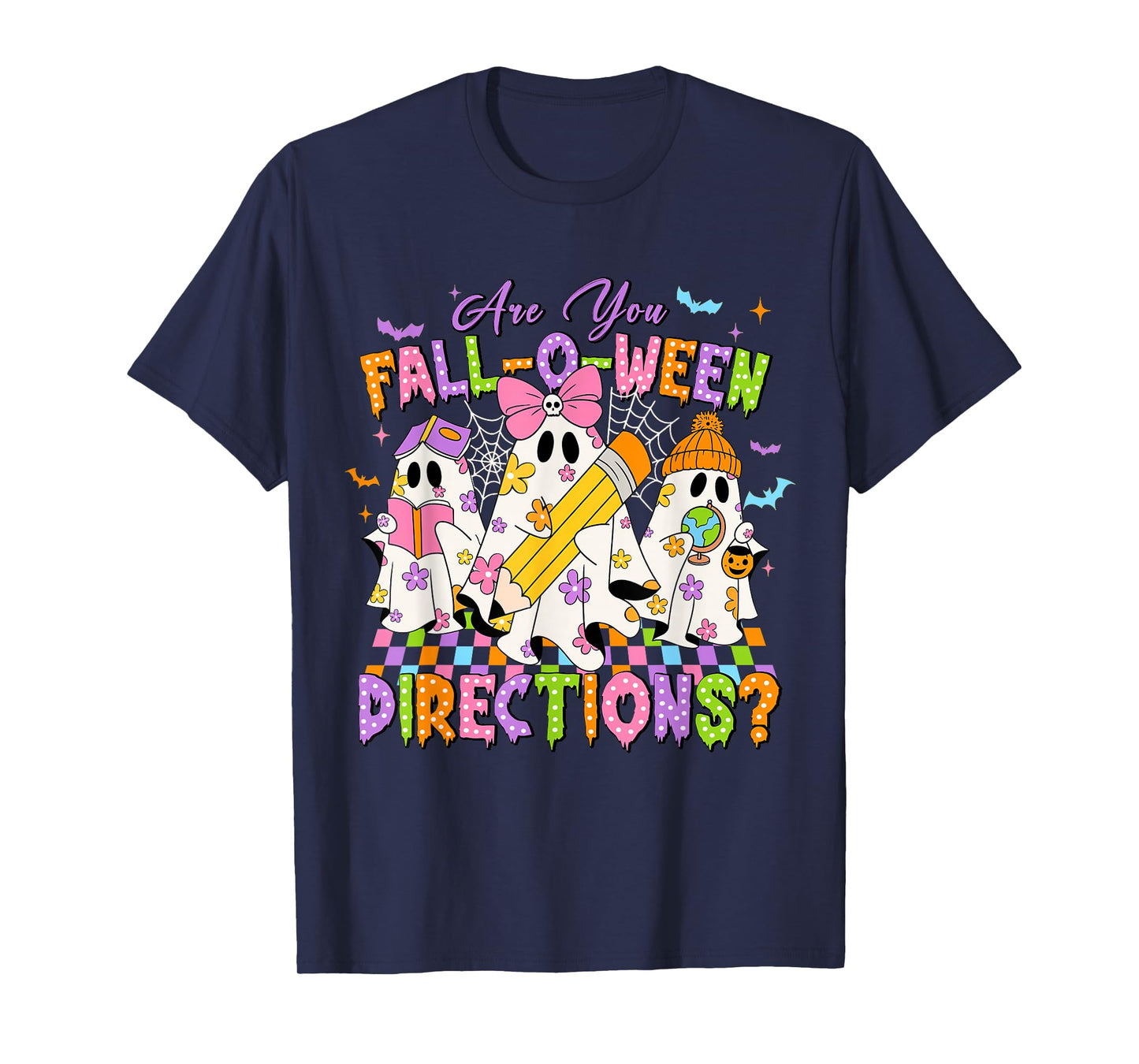 Halloween Floral Ghost Teacher are You Falloween Directions T-Shirt