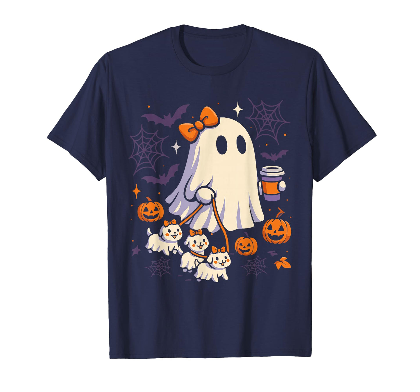 Ghost Walking Dog Shirt Coquette Halloween Dog Ghost Coffee T-Shirt