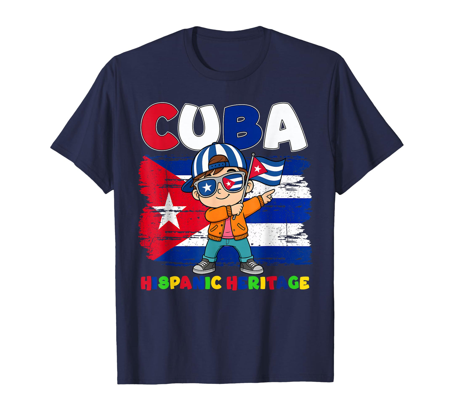 Hispanic Heritage Month Cuban Flag Cuba Dabbing Boy Kid T-Shirt