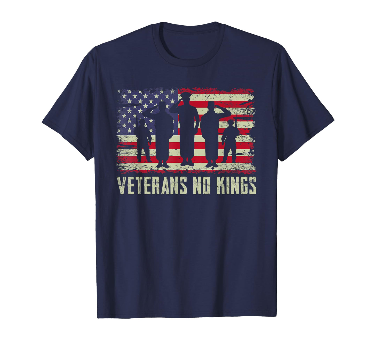 Veterans No Kings Vintage America Flag Veterans T-Shirt