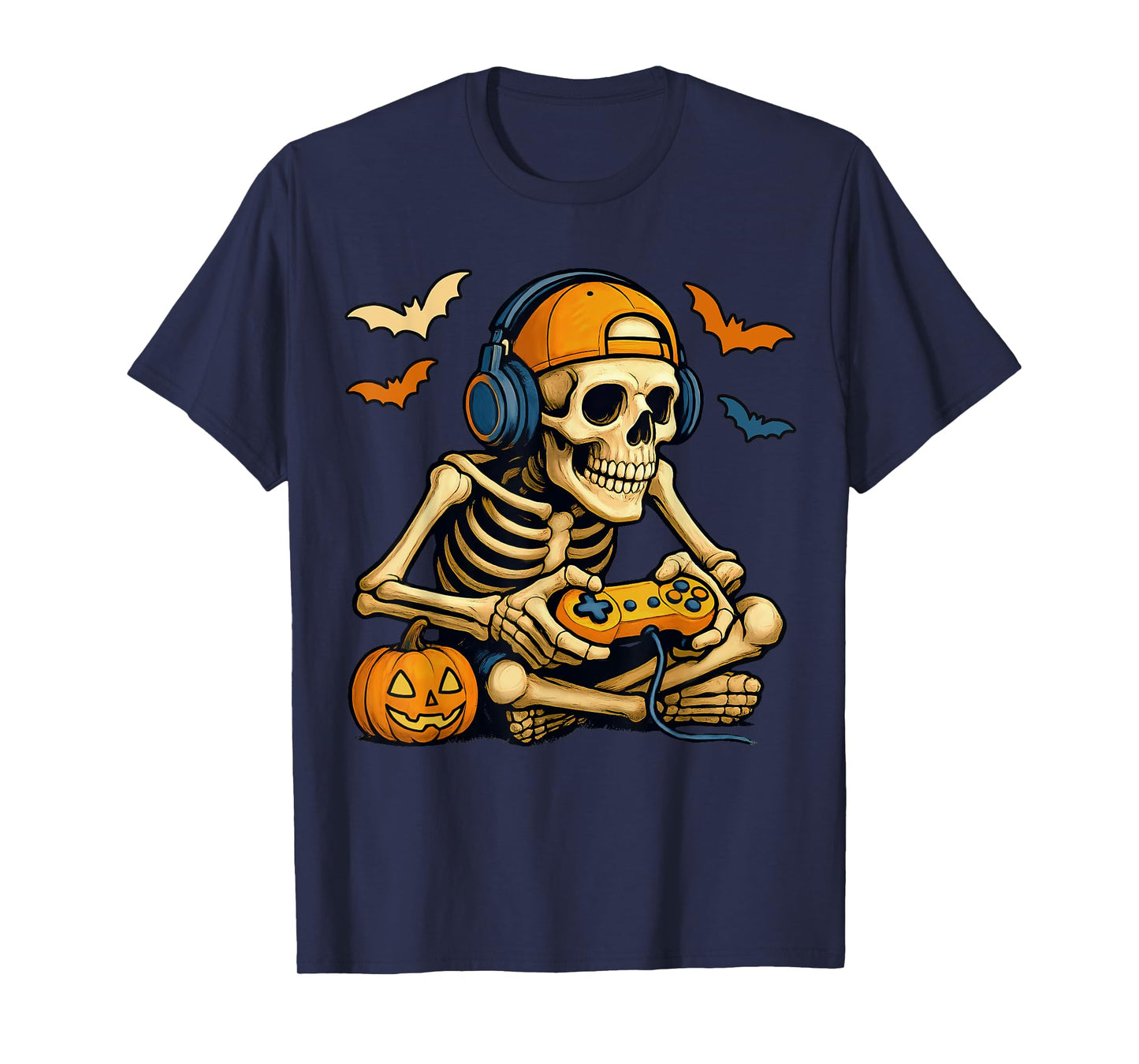 Spooky Skeleton Playing Video Games, Halloween Day Gamer T-Shirt