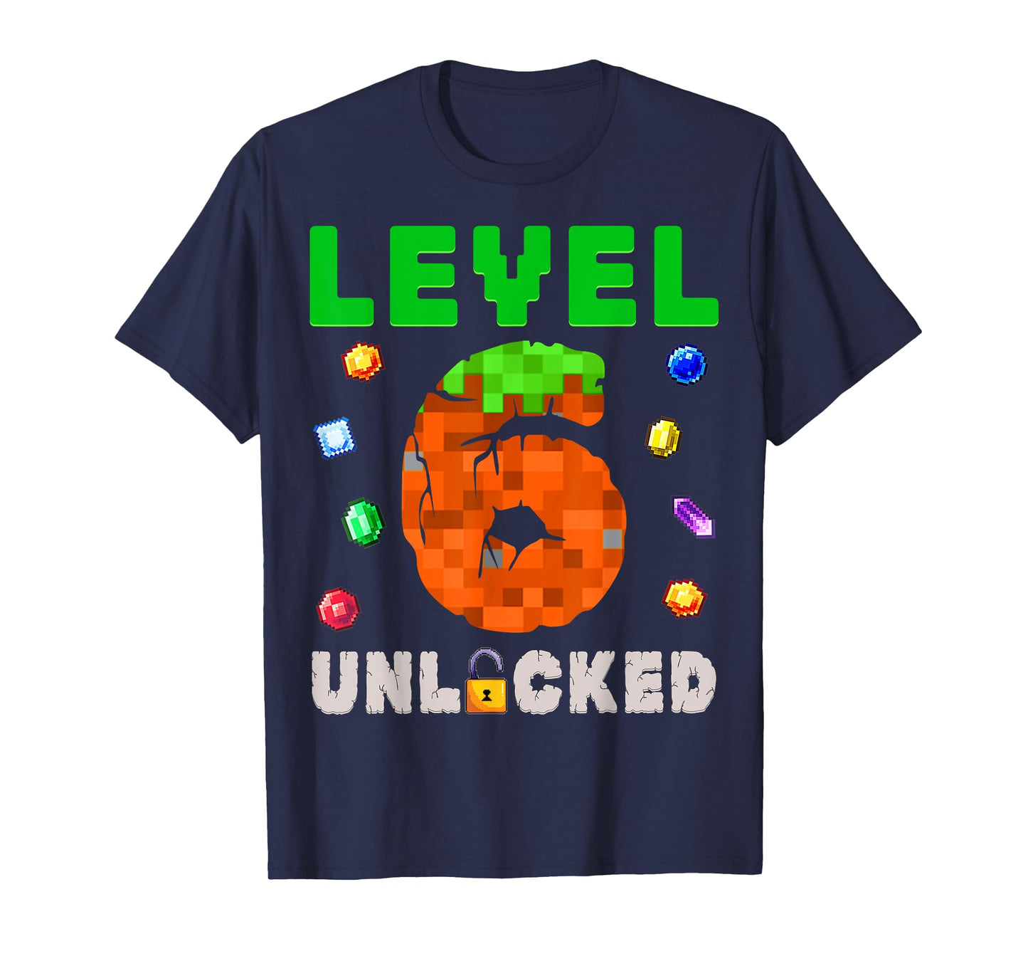 Funny 6th Birthday Boy Level 6 Unlocked Video Game Pixel T-Shirt