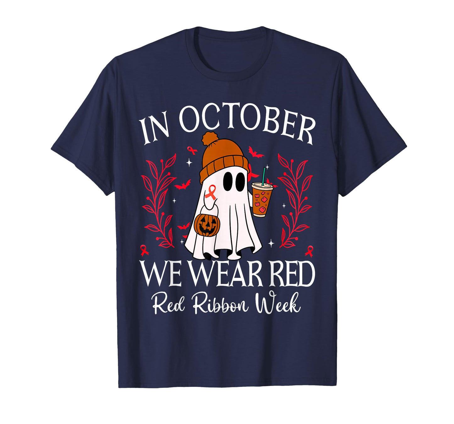 in October We Wear Red for Red Ribbon Week Halloween T-Shirt