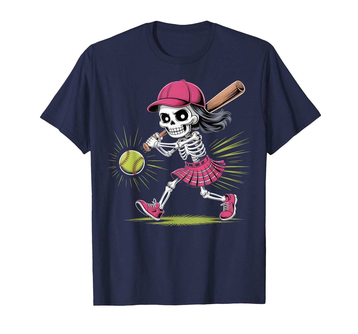 Skeleton Girl Softball Halloween Costume Design T-Shirt