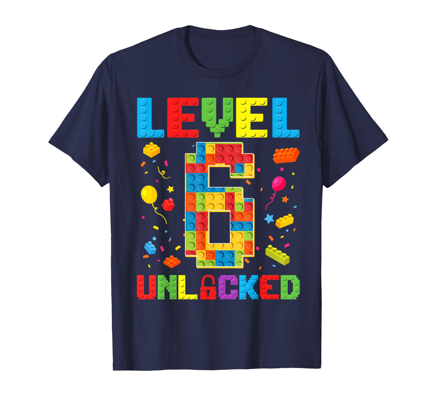 Level 6 Unlocked 6th Birthday Boy Master Builder Blocks T-Shirt