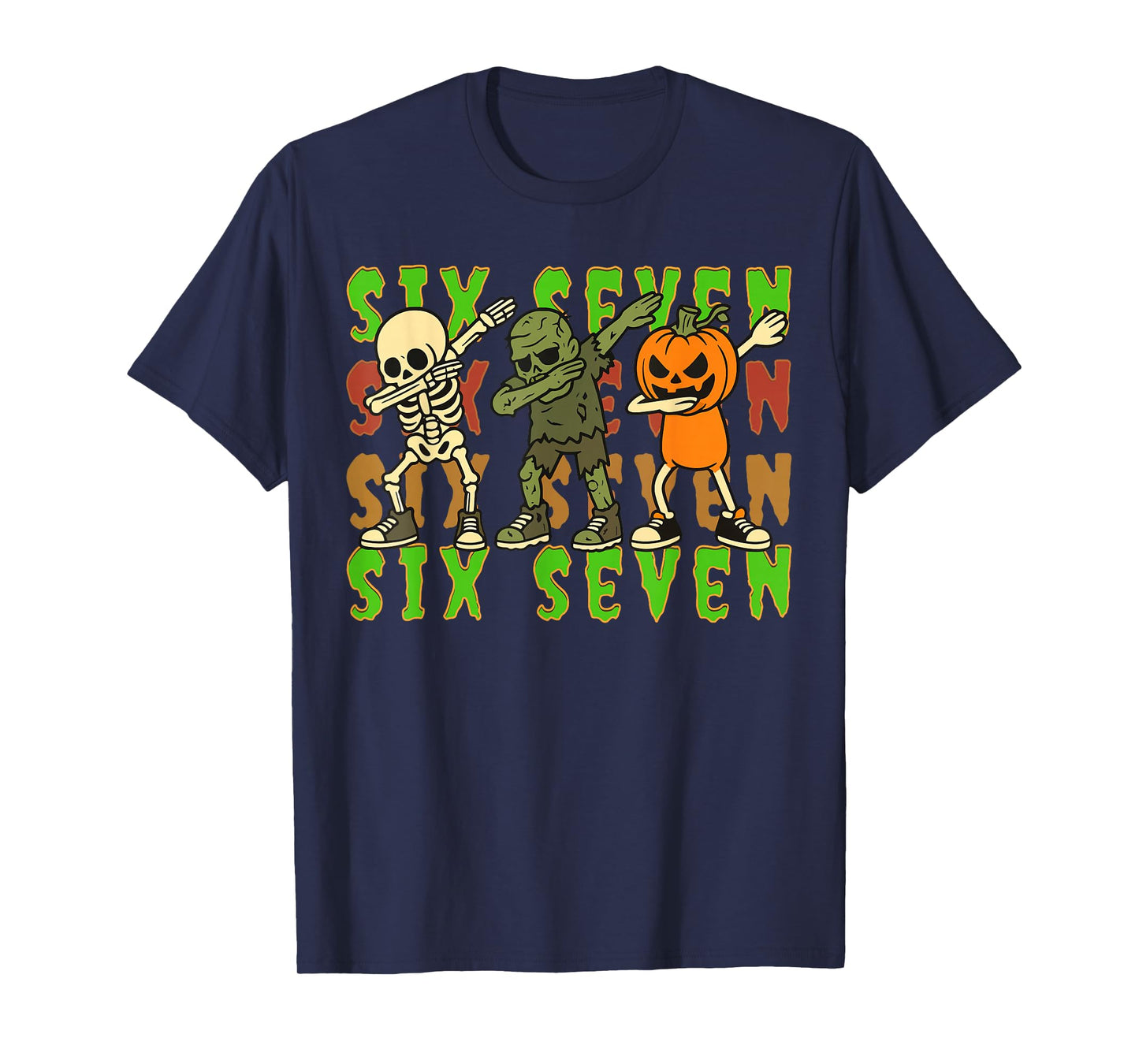 Six Seven Dabbing Skeleton Pumpkin Halloween Boys Kids T-Shirt