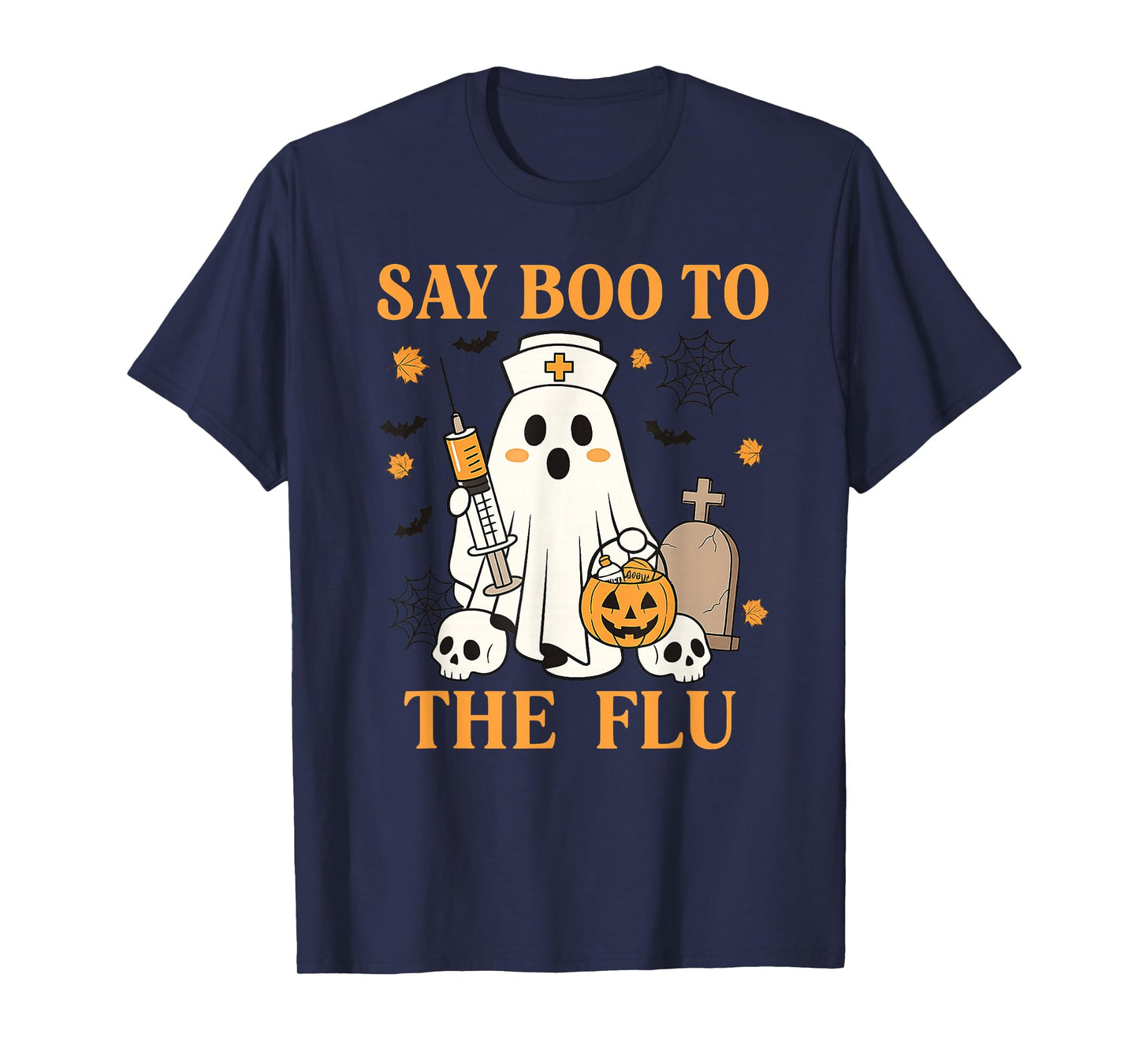 Retro Nurse Ghost Halloween Vaccine Say Boo to The Flu T-Shirt
