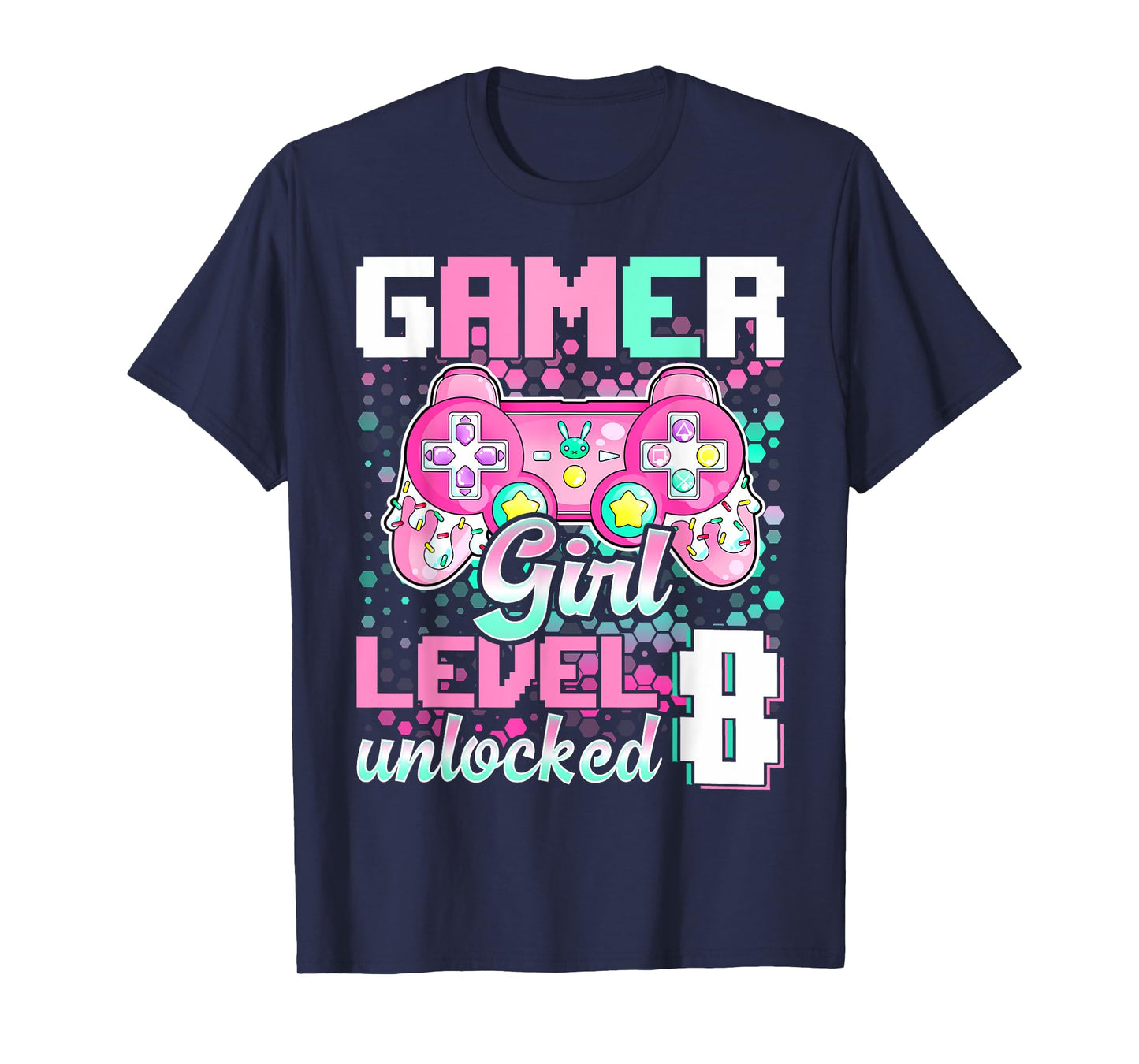 8th Birthday Gift Gamer Girl Level 8 Unlocked Video Game T-Shirt