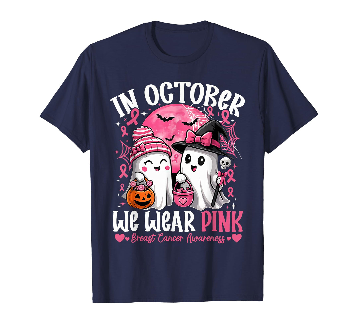 in October We Wear Pink Shirt Ghost Breast Cancer Awareness T-Shirt