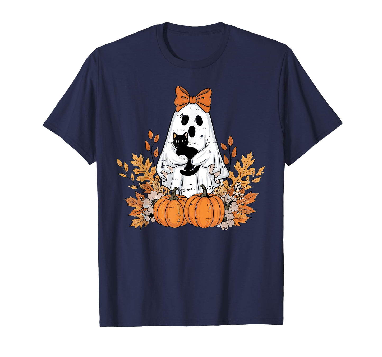 Halloween Ghost Black Cat Fall Season Women Girls Kids T-Shirt