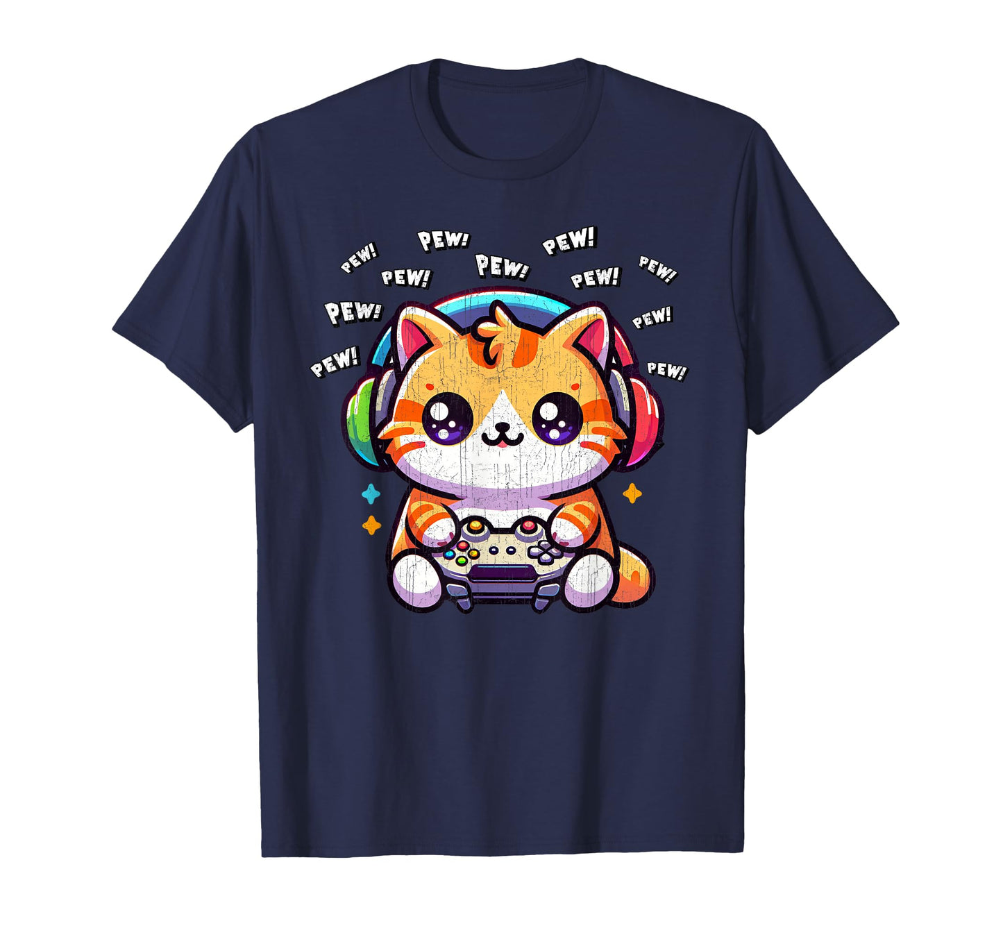 Cat Gamer Pew Funny Video Games Vintage Boys Men Girls T-Shirt