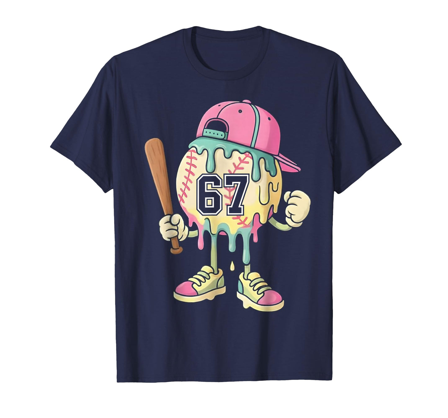 Baseball Ice Cream Drip 67 Boys and Girls Batter Game Day T-Shirt