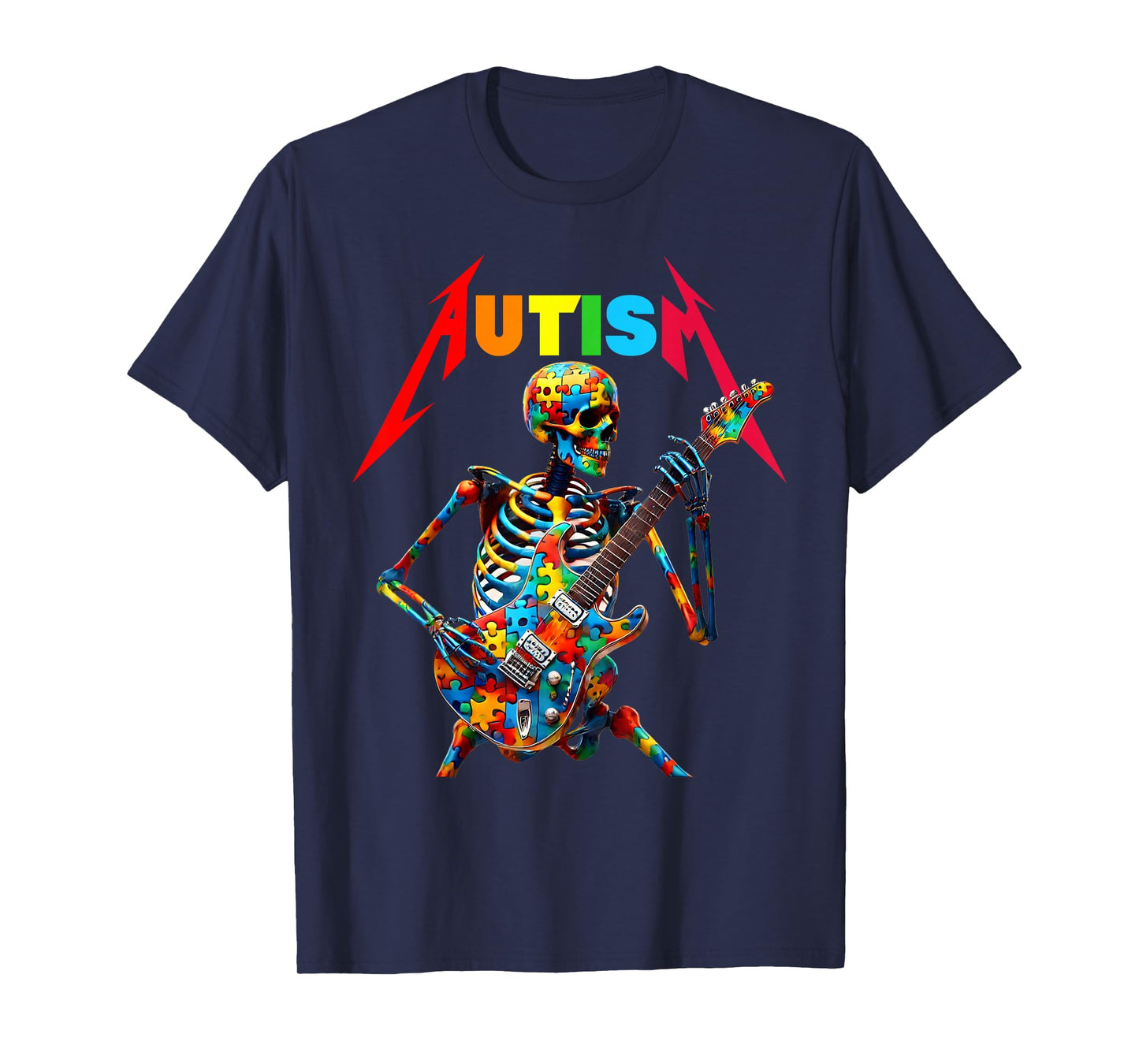 Autism Skeleton Guitar Player Rock Music Autism Awareness T-Shirt