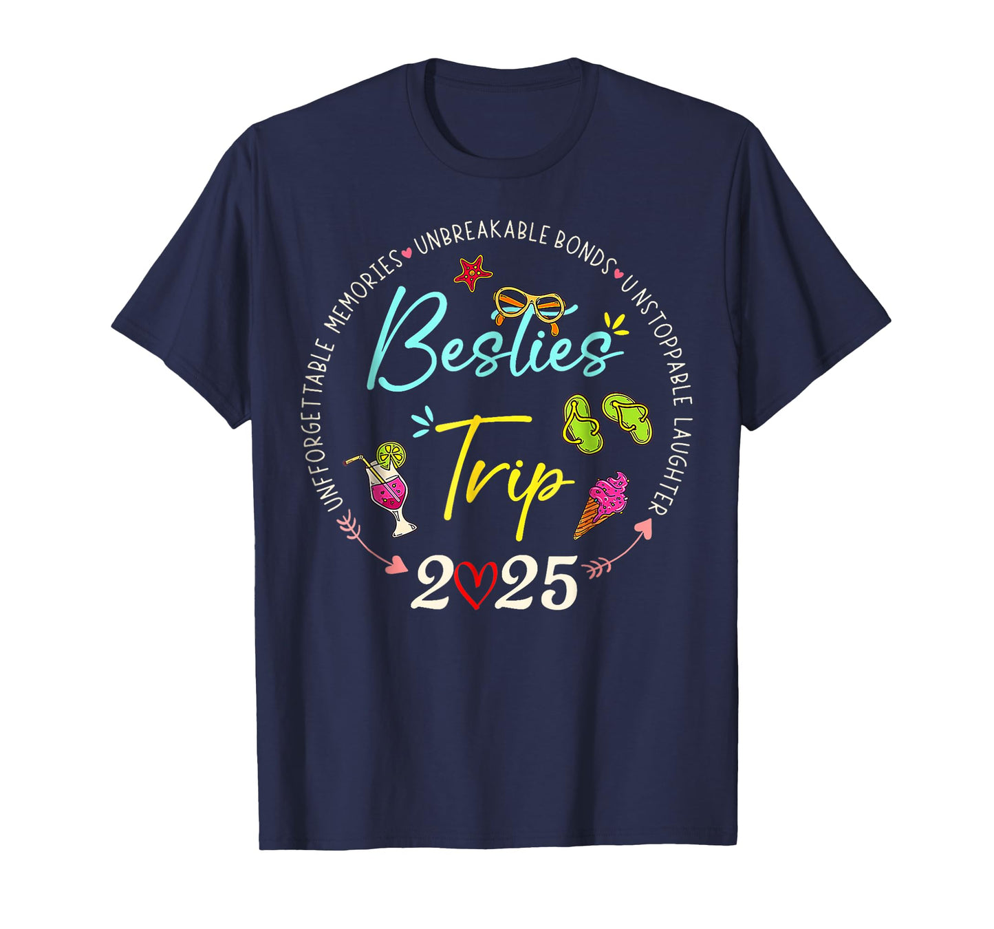 Besties Trip 2025 Memories Girl Trip Friends Vacation Retro T-Shirt