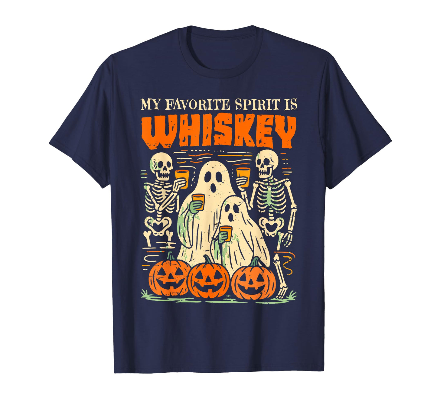 Funny Ghost Halloween Costume My Favorite Spirit Is Whiskey T-Shirt