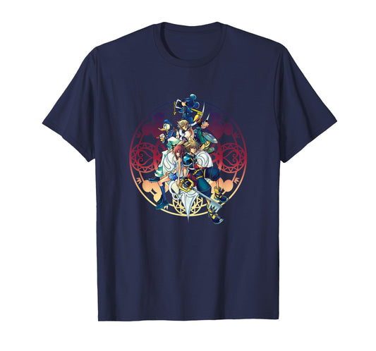 Disney Kingdom Hearts Group Shot Color Gradient Circle Heart T-Shirt