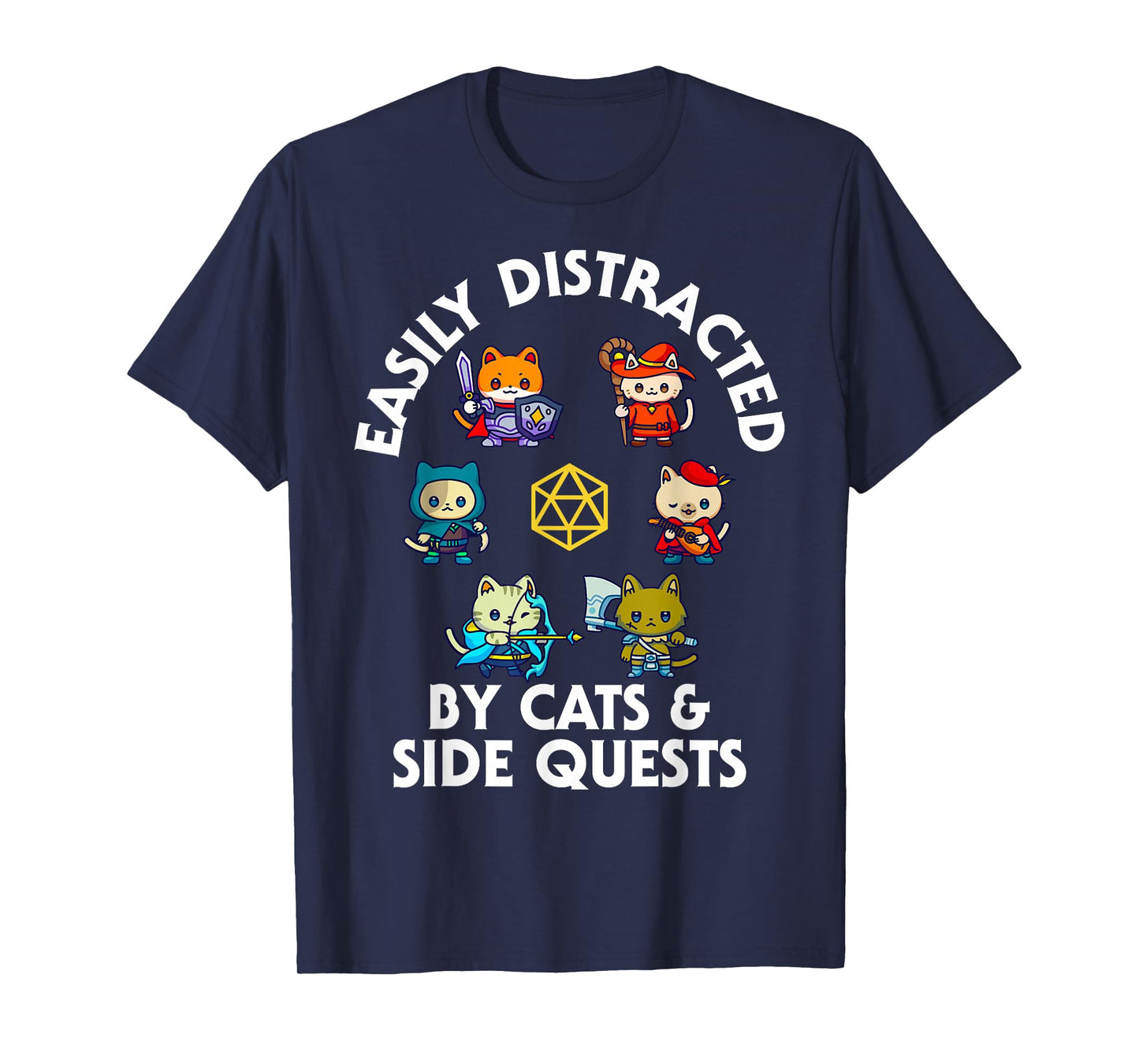 RPG Gamer Cats Side Quest Funny Nerd ADHD Cat Men Women Kids T-Shirt