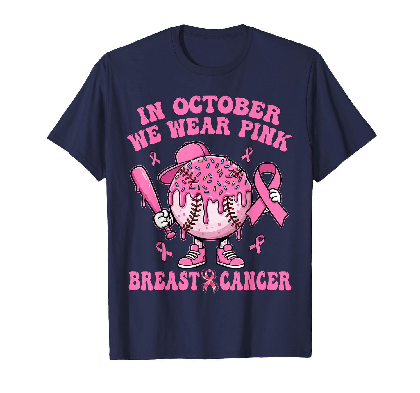 in October We Wear Pink Breast Cancer Awareness Baseball T-Shirt