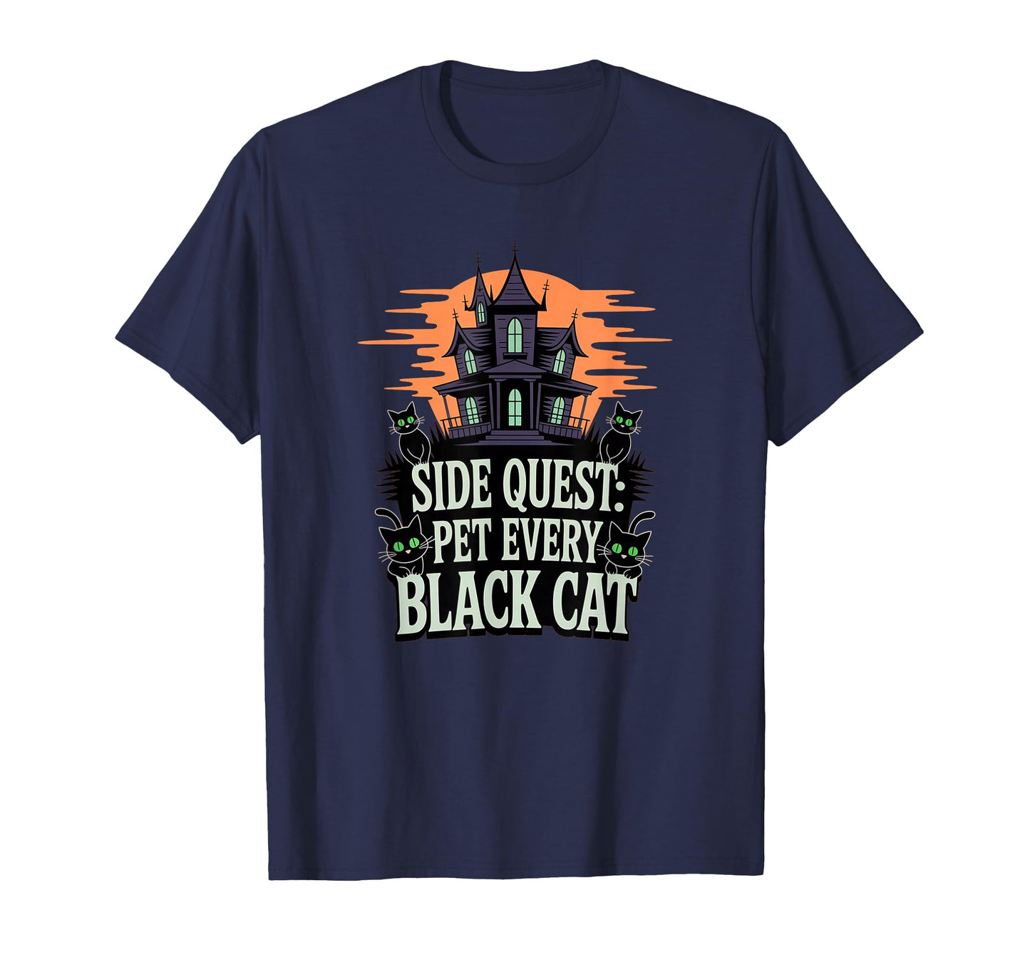 Side Quest: pet Every Black cat, Funny cat Gaming Halloween T-Shirt