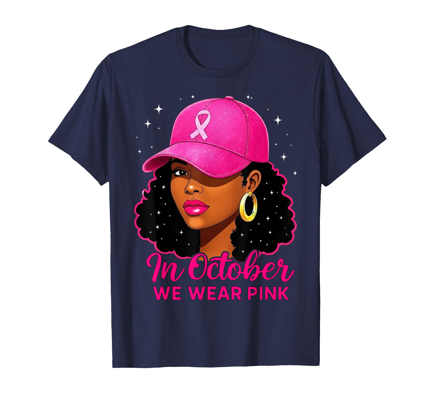 in October We Wear Pink Black Women Breast Cancer Awareness T-Shirt