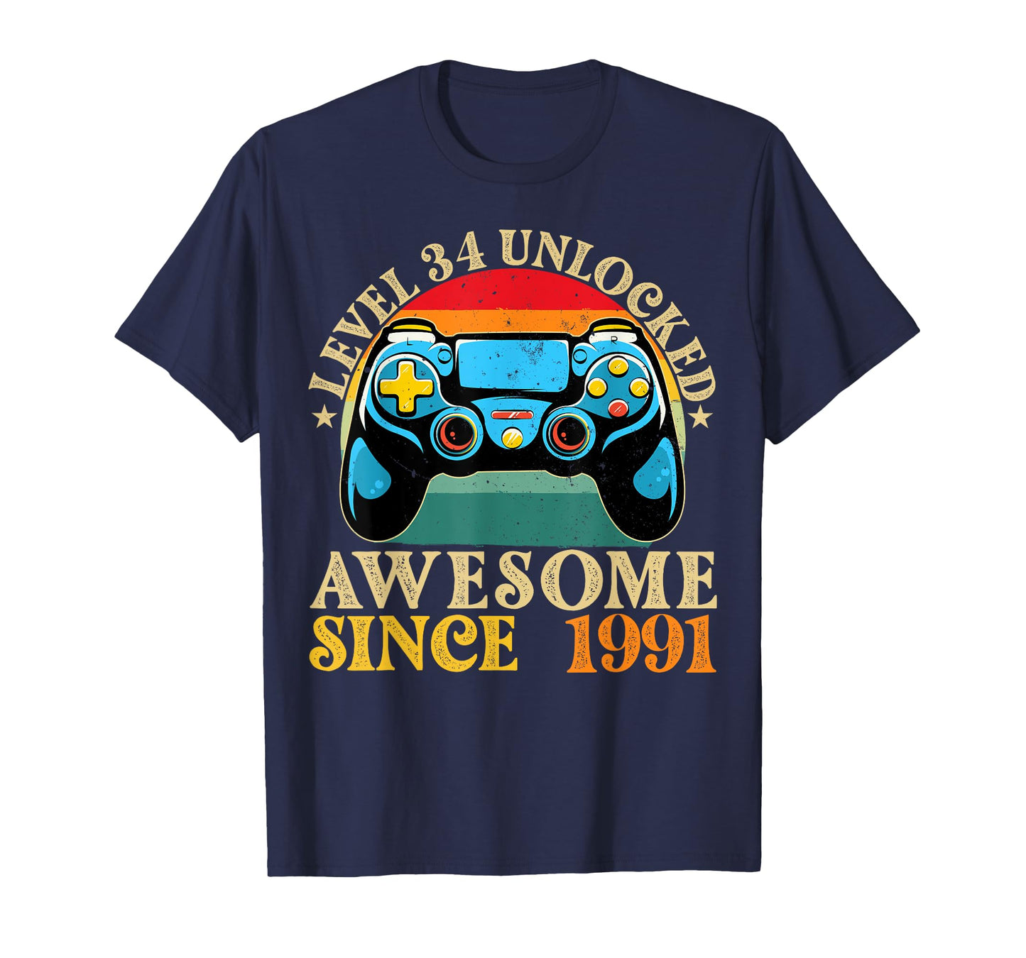 Level 34 Unlocked Awesome Since 1991 34th Birthday Gamer T-Shirt