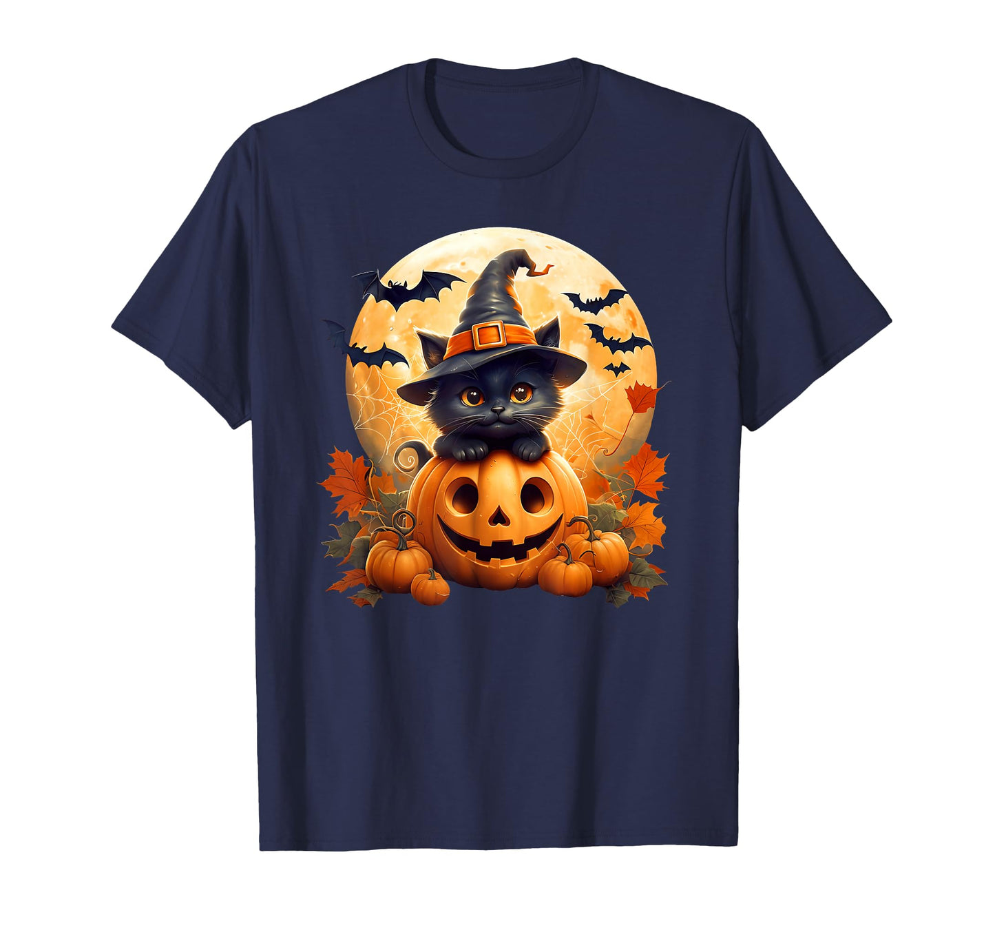 Black Cat Witch Pumpkin Halloween Costume Retro Fall Autumn T-Shirt