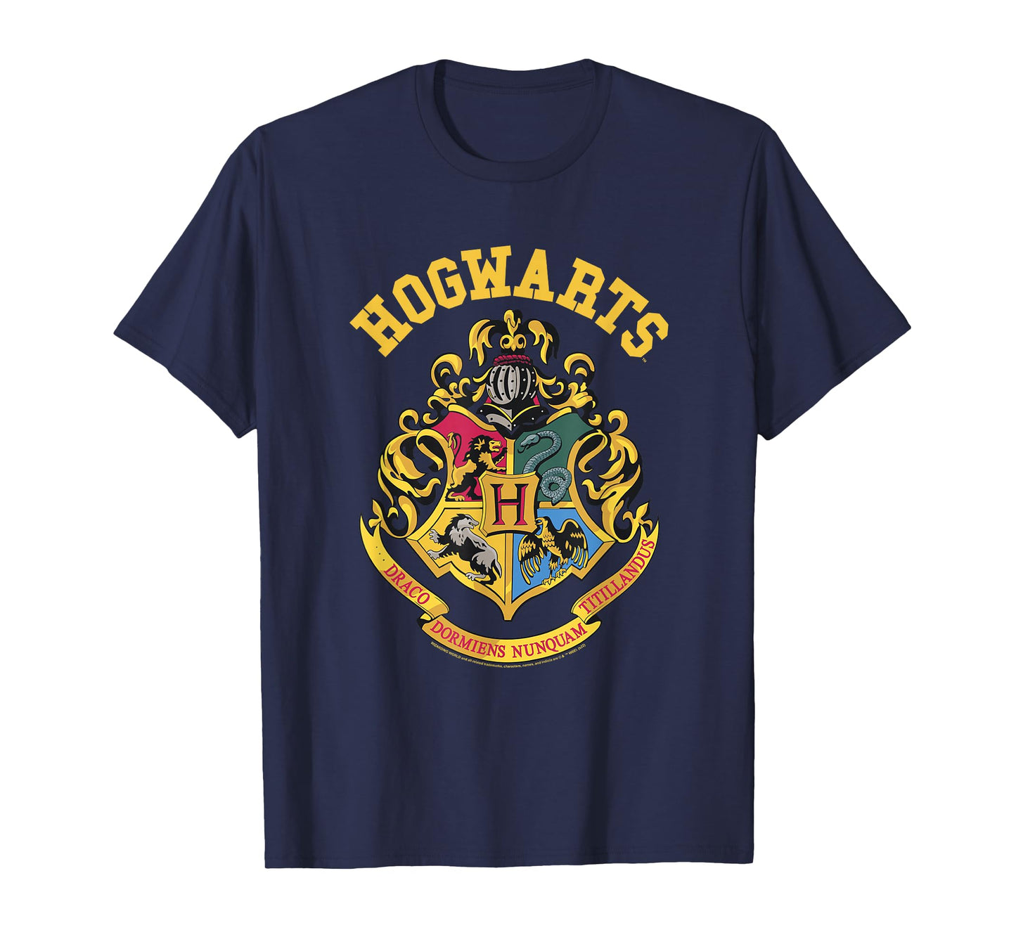 Popfunk Harry Potter Hogwarts Logo T-Shirt - Men's Unisex-Adults Black Small Classic Fit Short Sleeve Cotton 65% Polyester 35% T-Shirt