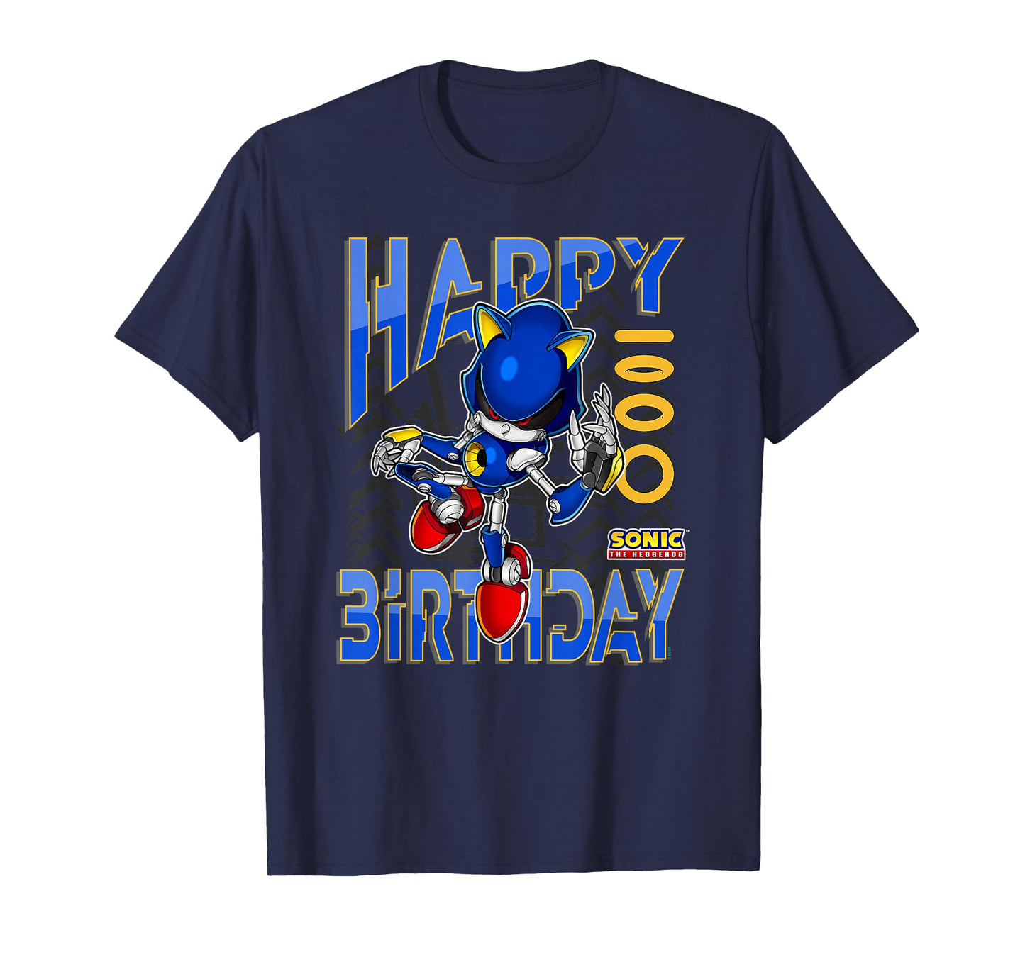 Sonic The Hedgehog Happy Birthday Metal Grid Chest Poster T-Shirt