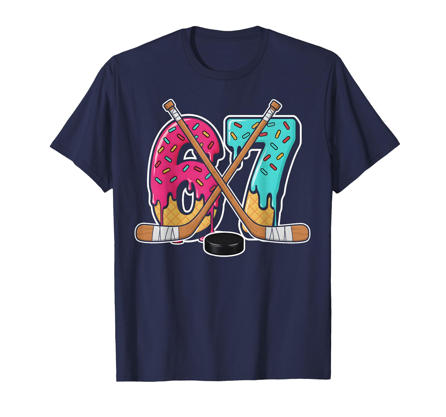 67 Ice Cream Drip Hockey Gen Alpha Slang Six Seven Meme T-Shirt