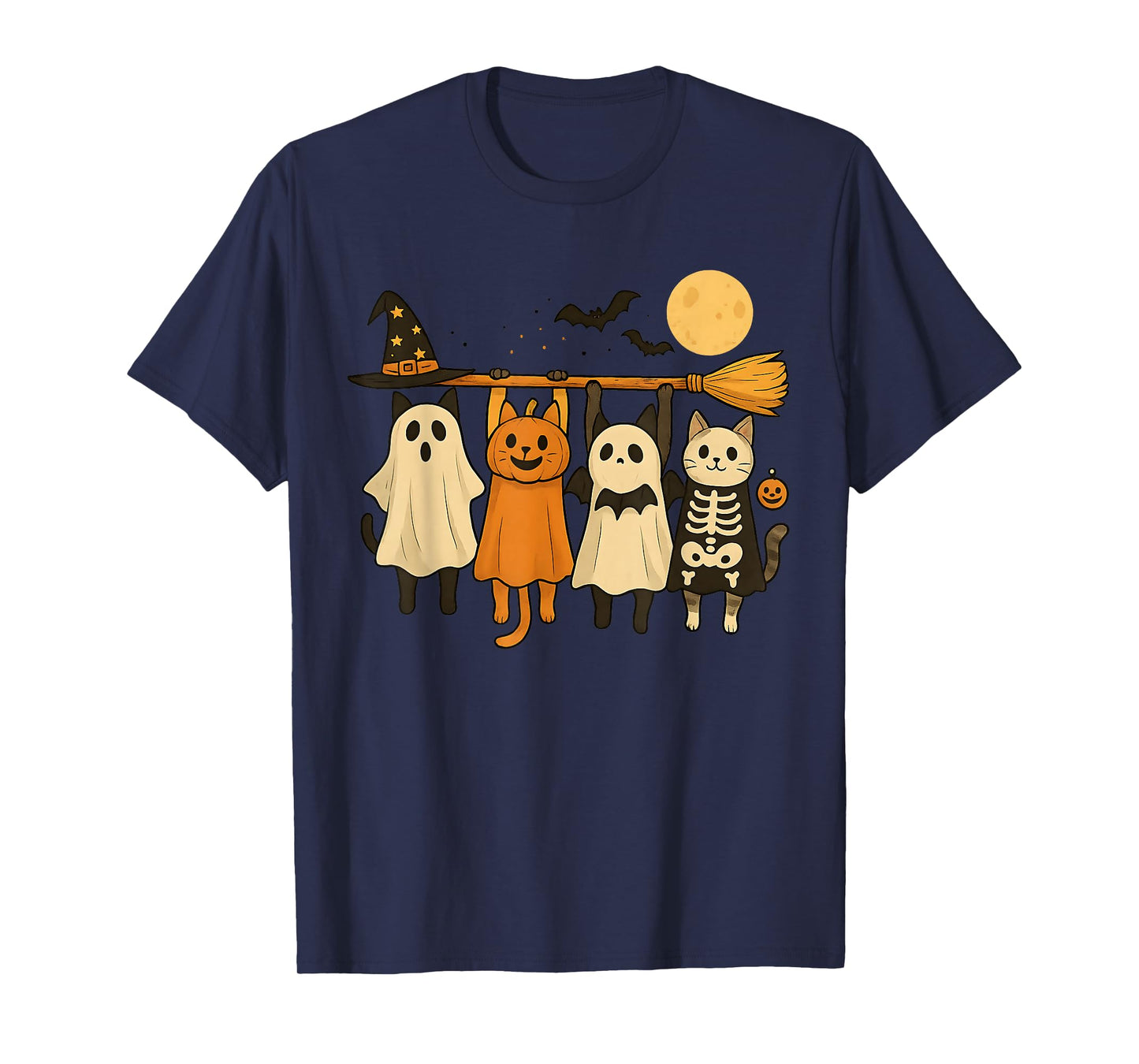 Cute Halloween Cat Ghost Pumpkin Skeleton T-Shirt