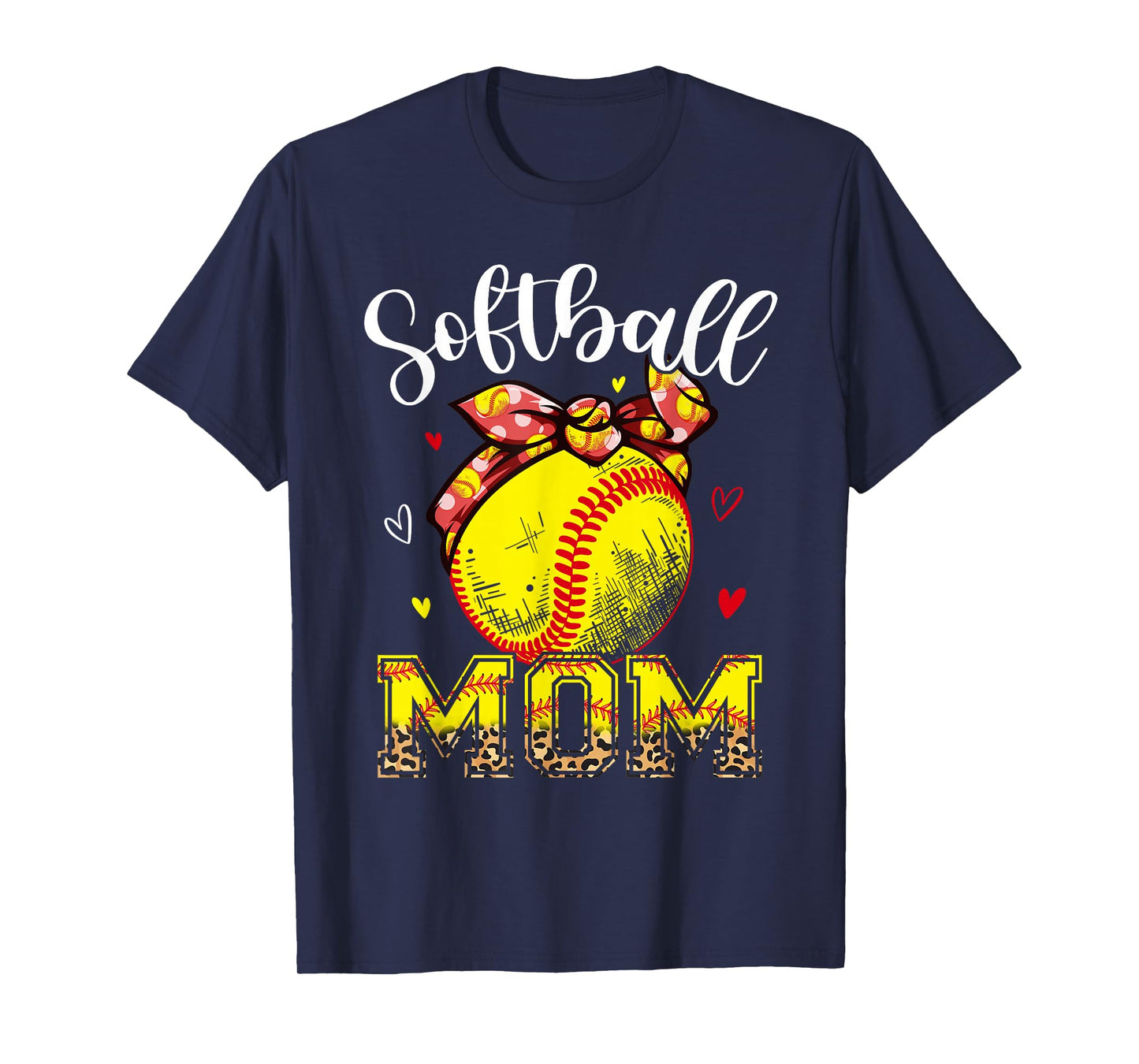 Softball Mom Headband Leopard Softball Ball Mothers Day Mama T-Shirt