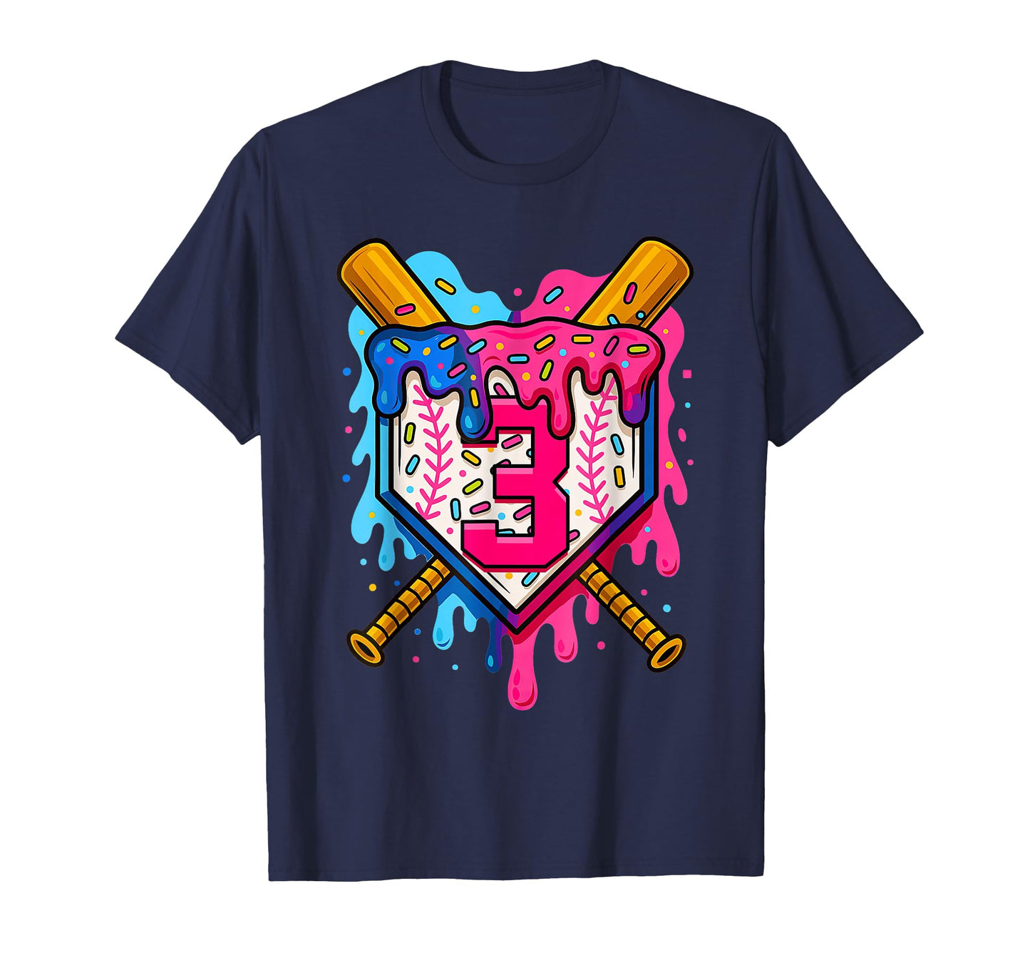 3rd Baseball Birthday Ice Cream Drip Boys Girls 3 Years T-Shirt
