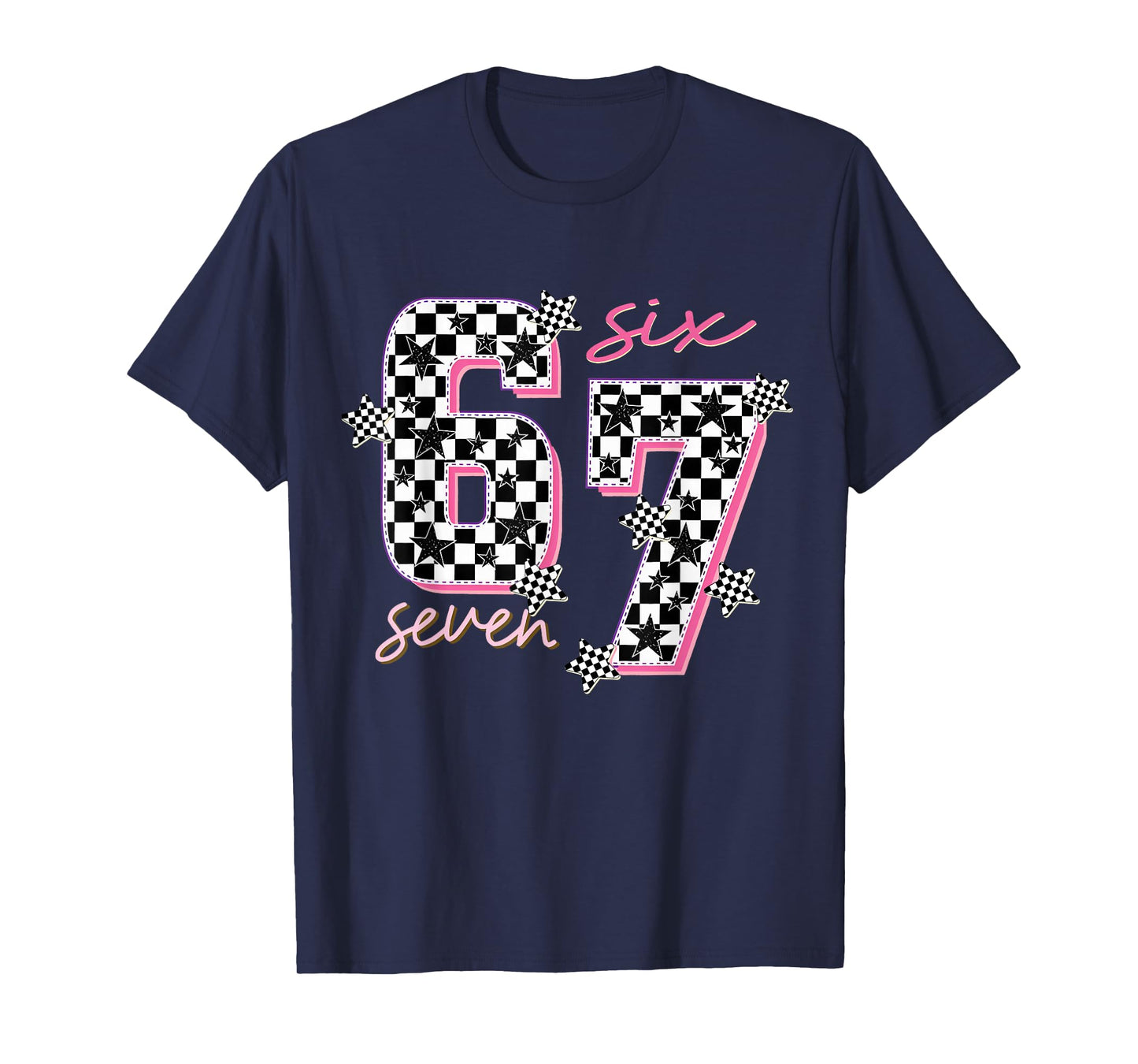 Funny Six Seven Meme Checkered 6 7 Saying Girls Kids T-Shirt