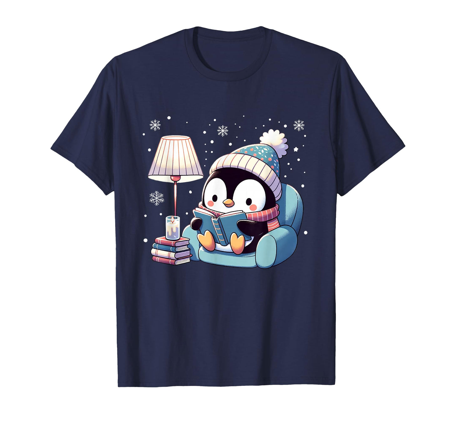 Cute Penguin Reading Kids Women Men Boys T-Shirt
