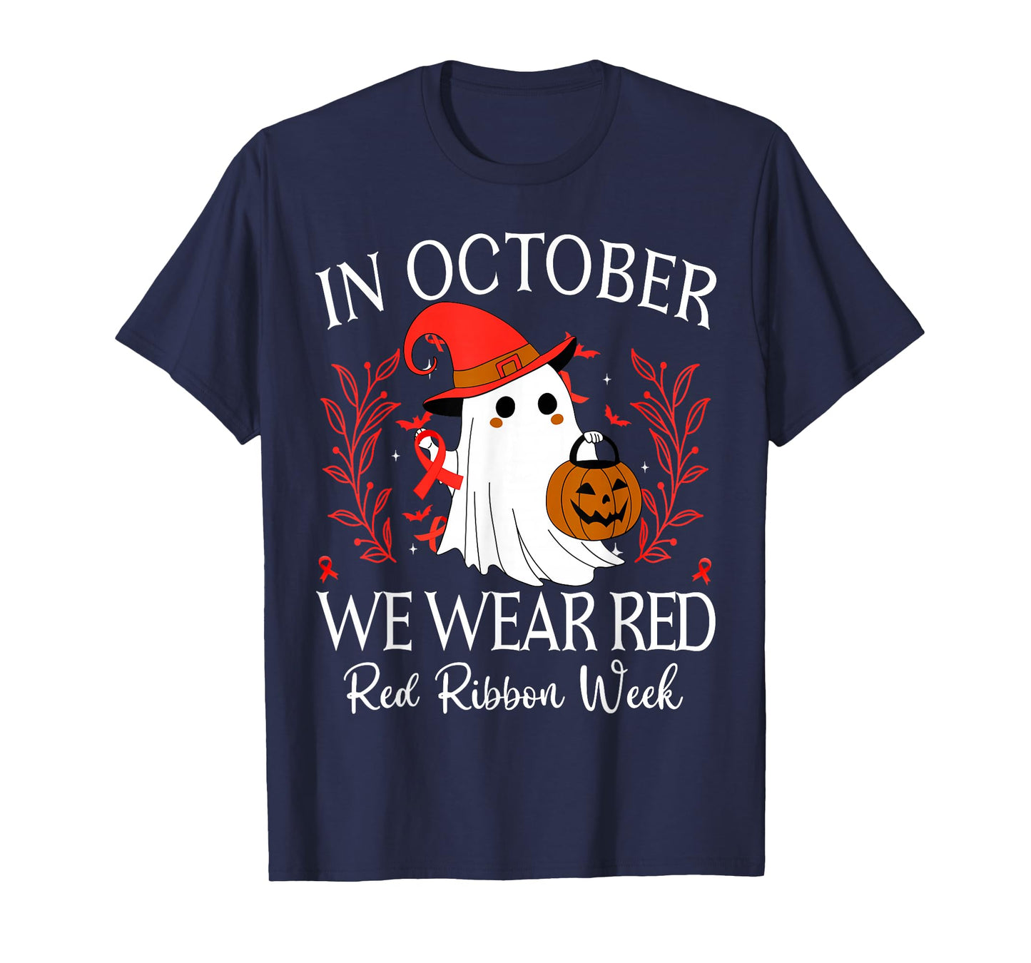 in October We Wear Red for Red Ribbon Week Halloween T-Shirt