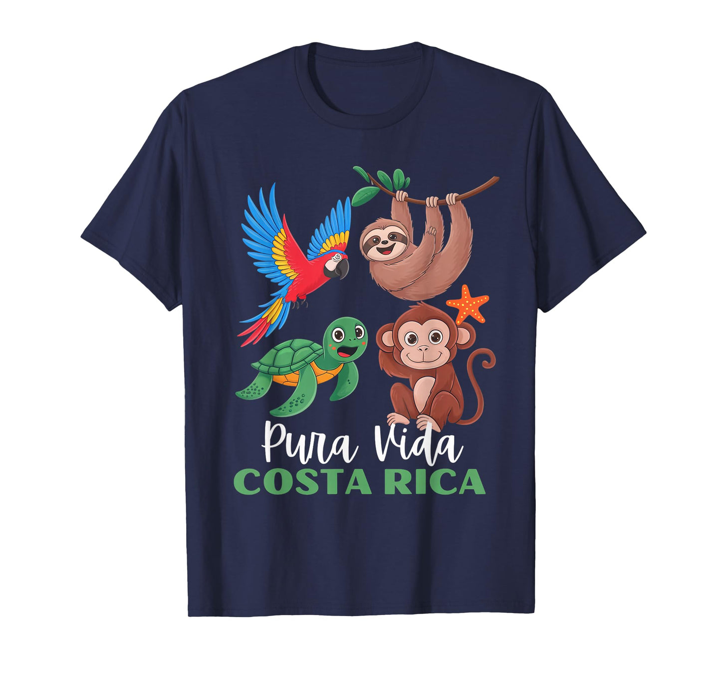 Parrot Sloth Turtle Vacation Tropical Pura Vida Costa Rica T-Shirt
