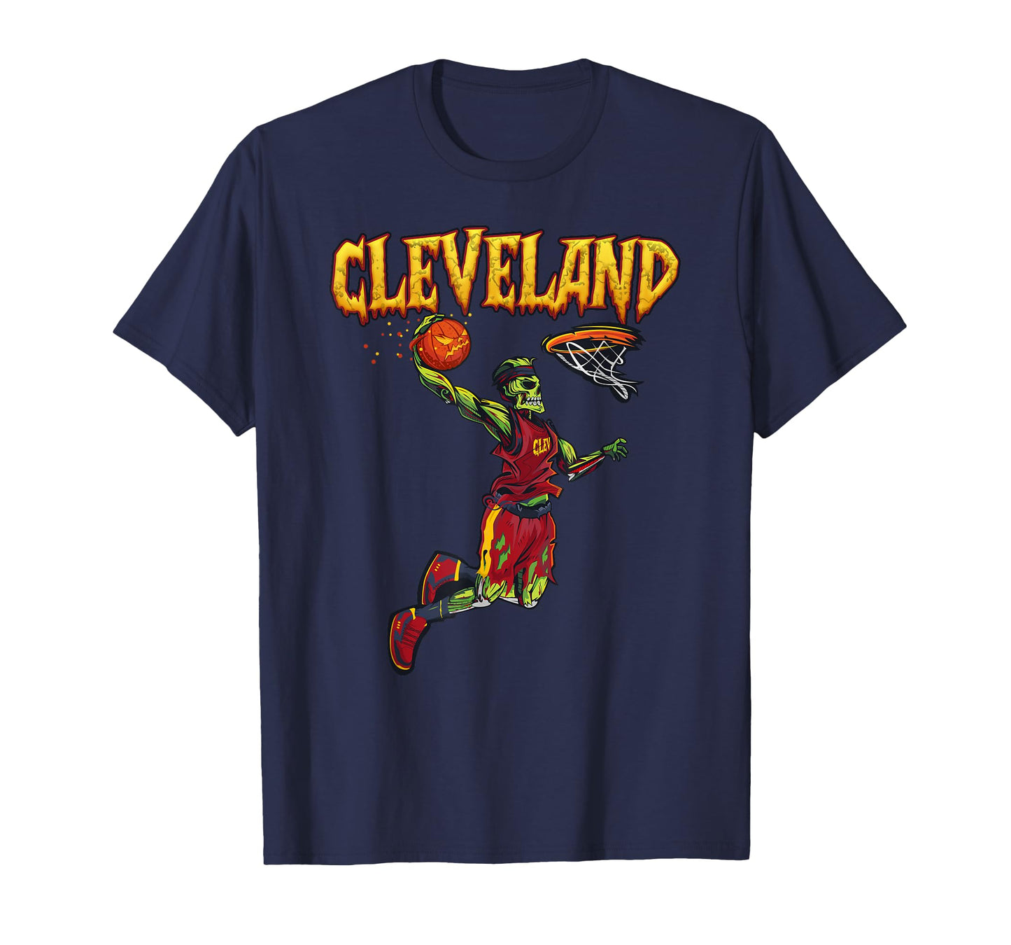 Jump Zombie Cleveland Dunk Player Halloween Pumpkin Ball T-Shirt