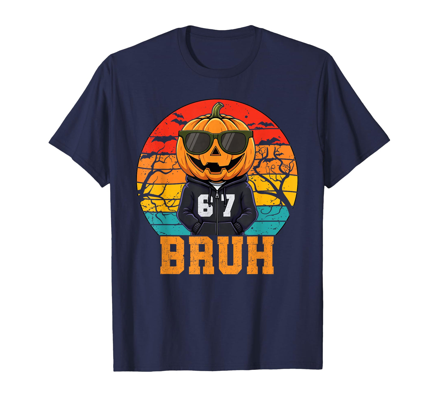 Retro Funny 67 Halloween Meme Bruh Cool Pumpkin Head Costume T-Shirt