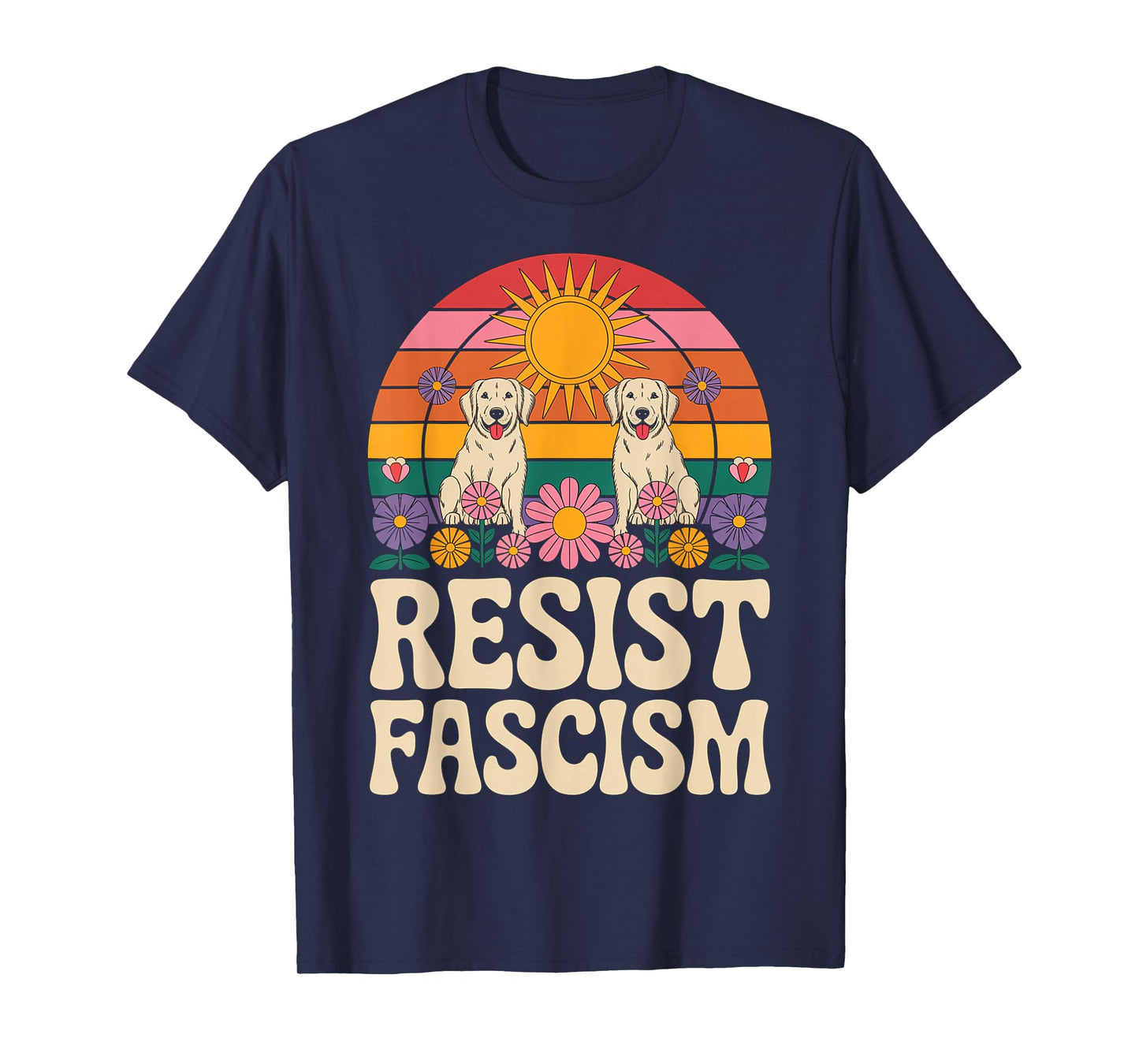 Dog Mom Resist Fascism Retro Groovy Rainbow No Kings Hippie T-Shirt