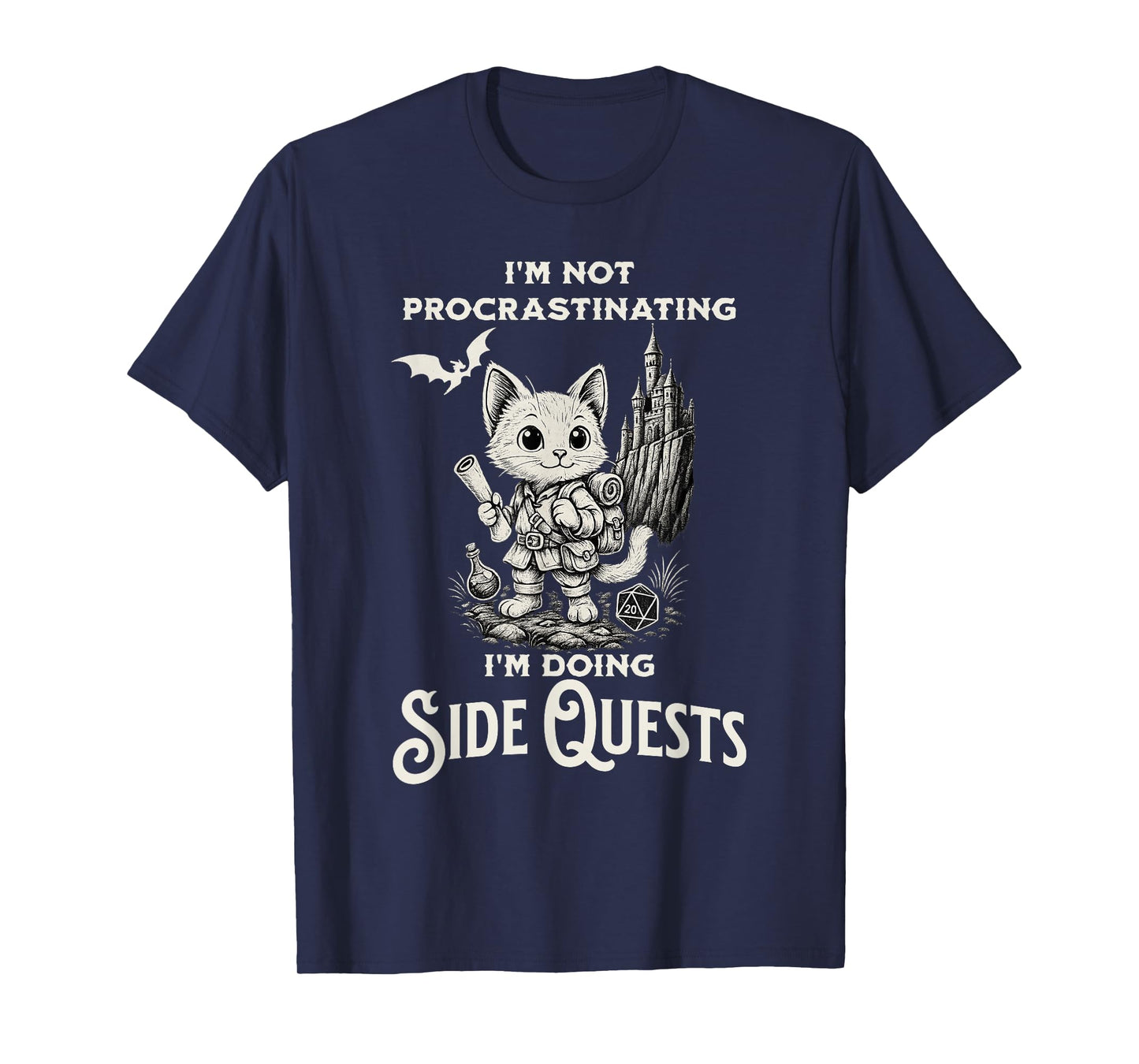 I'm Not Procrastinating I'm Doing Side Quests RPG Gamer Cat T-Shirt